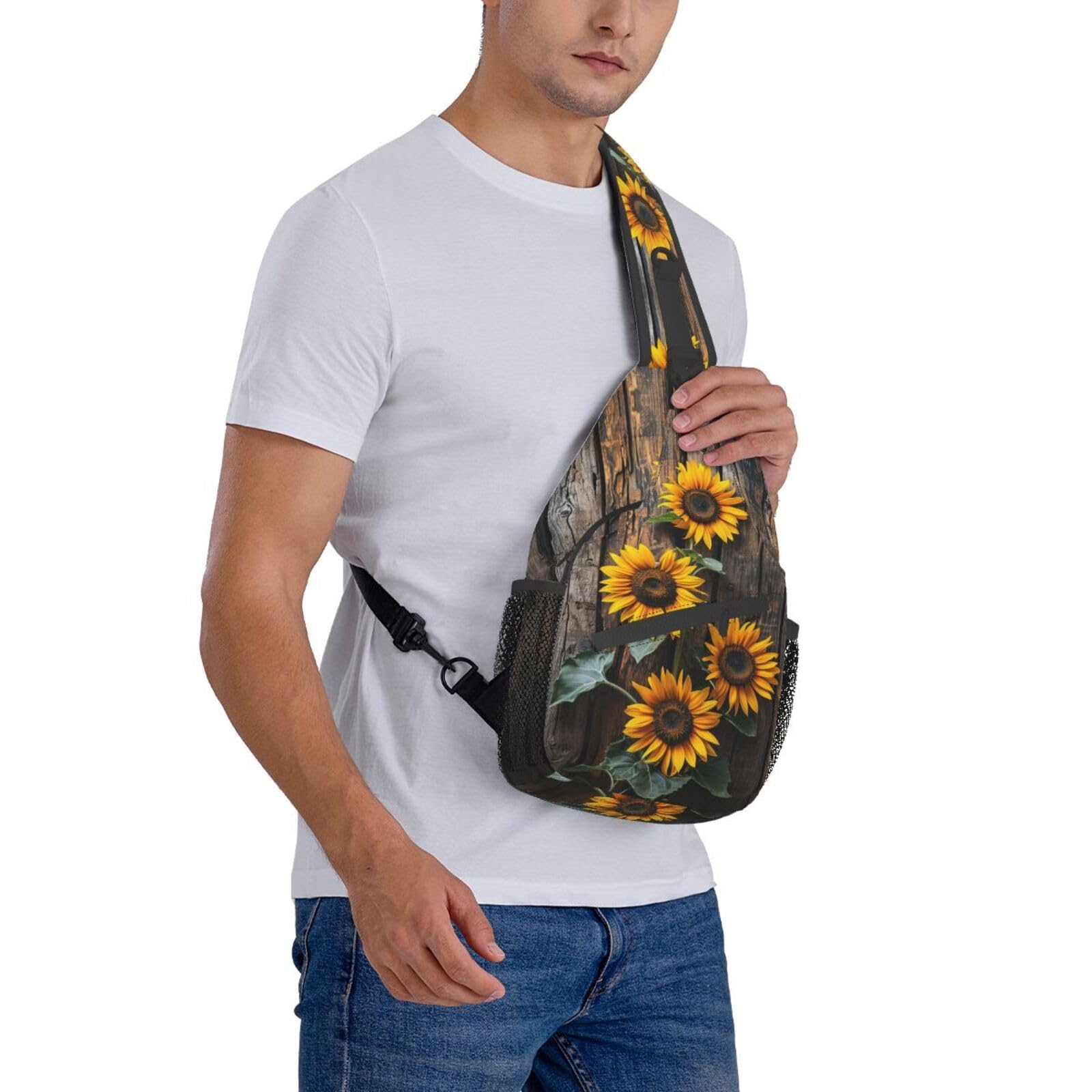 Sunflower Wooden Board Sling Backpack - Lightweight Waterproof Hiking Bag for Outdoor Sports