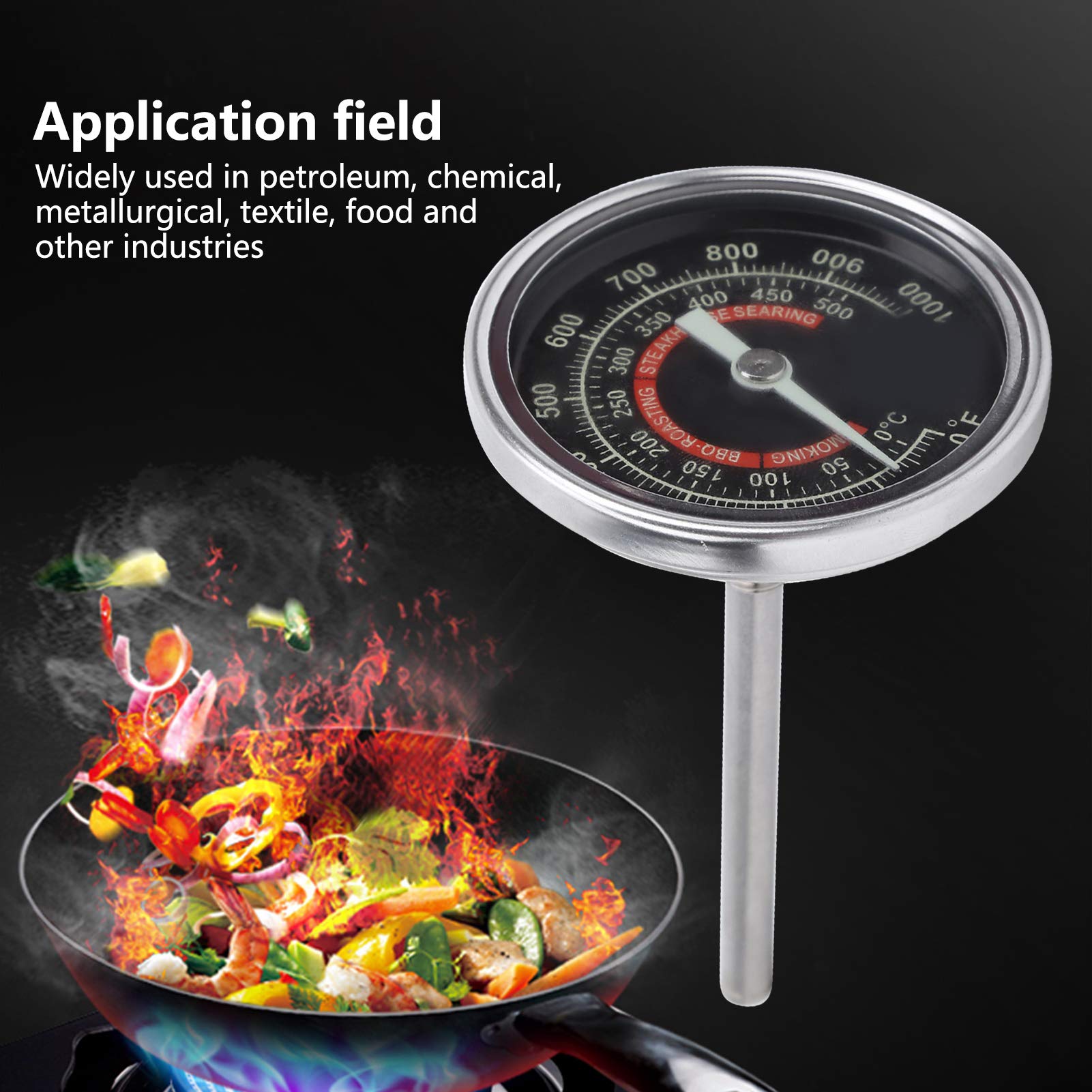 Thincol Oven Thermometer 0-1000°F Stainless Steel BBQ Grill Thermometer - High Accuracy Cooking Temperature Gauge for Baking, Roasting, Grilling - IP55 Waterproof & Durable for Indoor/Outdoor Use