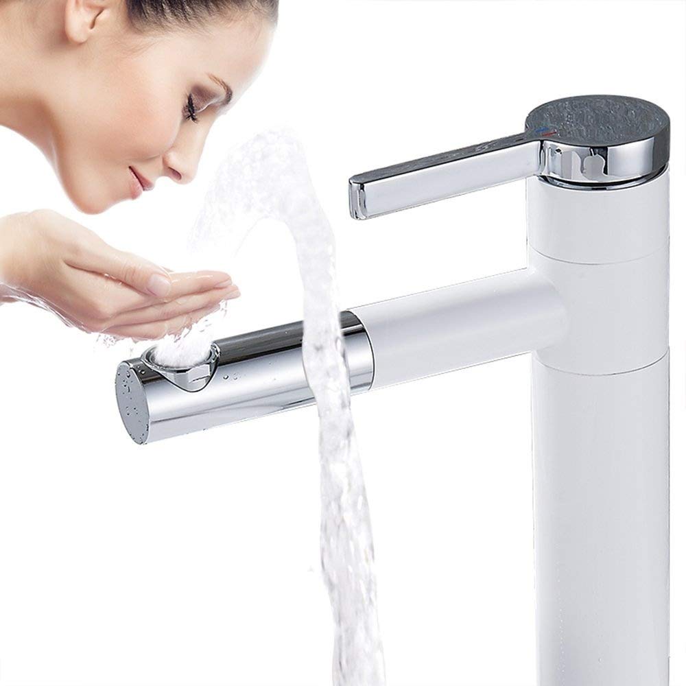 360° Rotatable White Bathroom Faucet - Single Lever Mixer for Sink & Basin - Perfect for Kitchen & Bathroom Use