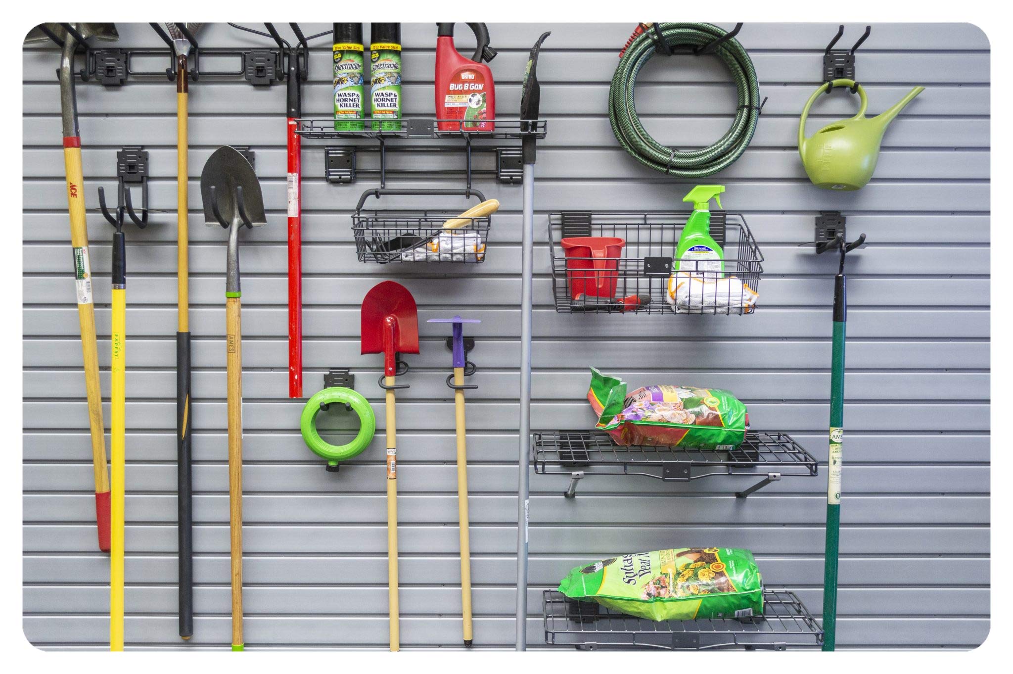 Heavy Duty Lawn and Garden Accessory Kit with Locking Hook Brackets - Perfect for Organizing Tools, Hoses & Outdoor Equipment in Sheds, Garages & Backyards
