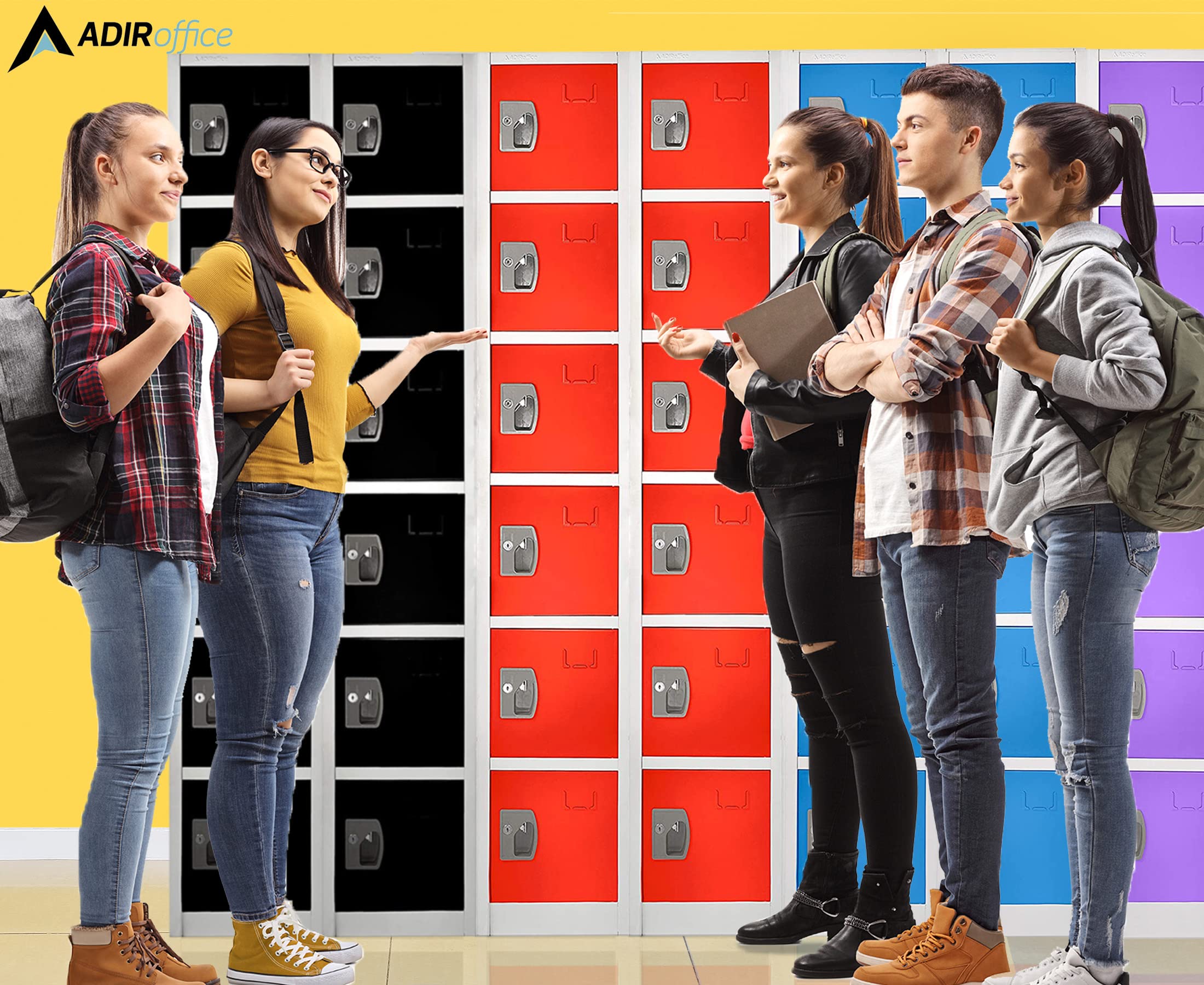 AdirOffice Large 6-Door School Locker with Hooks - Heavy Duty Metal Storage Cabinet for Garage, Office & Classroom Organization (Red) - Perfect for School Supplies, Sports Equipment & Tool Storage