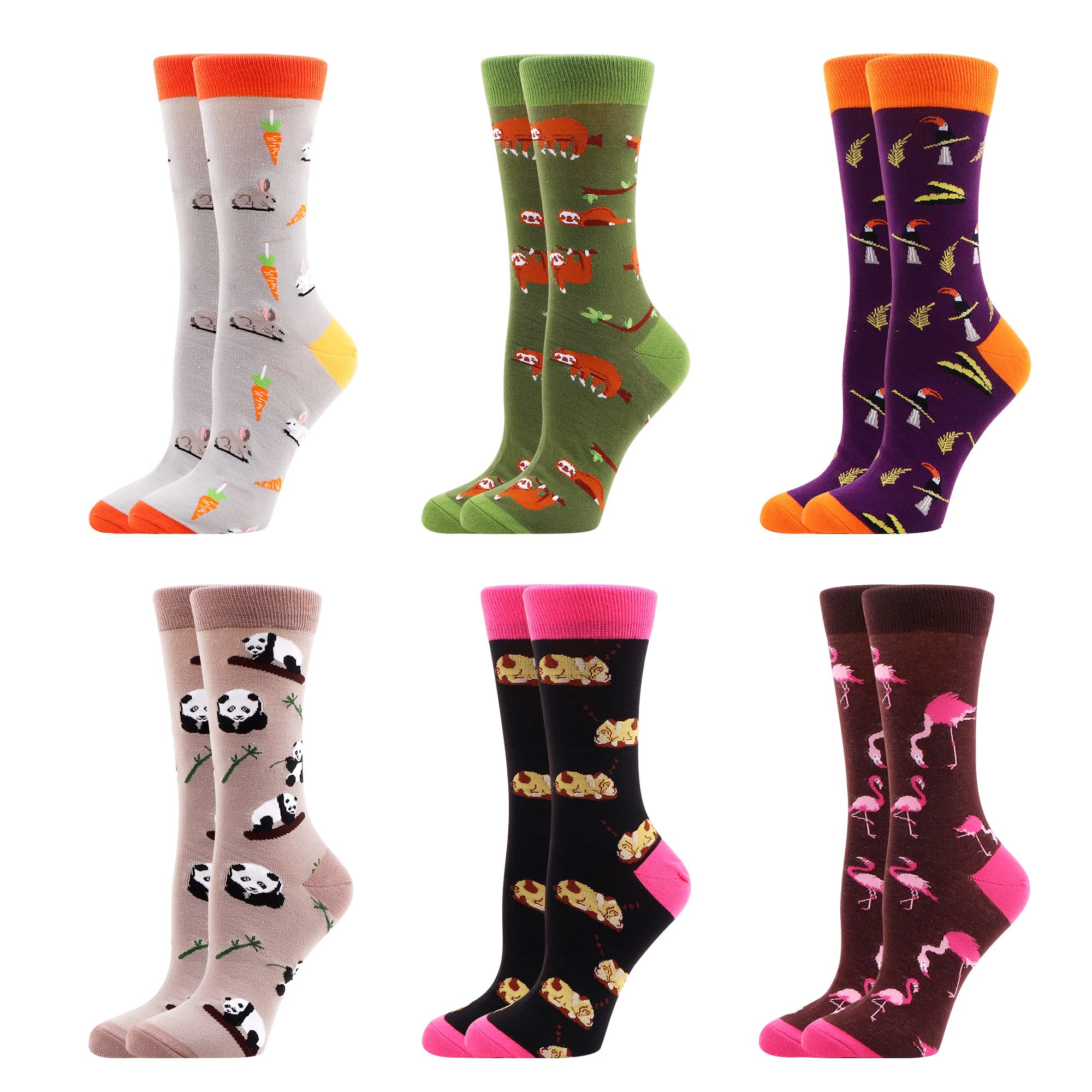 WeciBor Women's Funny Casual Crew Socks - 6 Pairs Pack - Soft Combed Cotton - Cute & Comfortable for Daily Wear, Workout, and Home Relaxation
