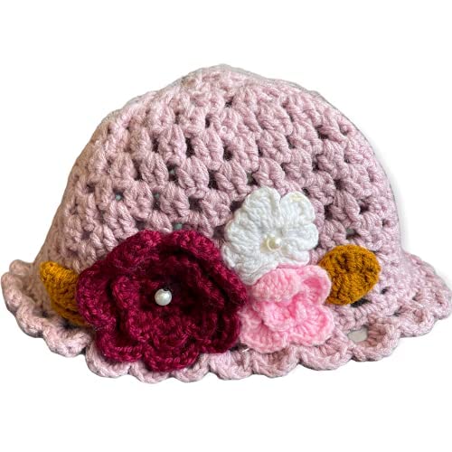 Handmade Crochet Yarn Skull Cap & Beanie Hat with Floral Design - Warm Winter Knit Hat for Women & Men, Perfect for Outdoor Activities, Hiking, and Cold Weather Fashion