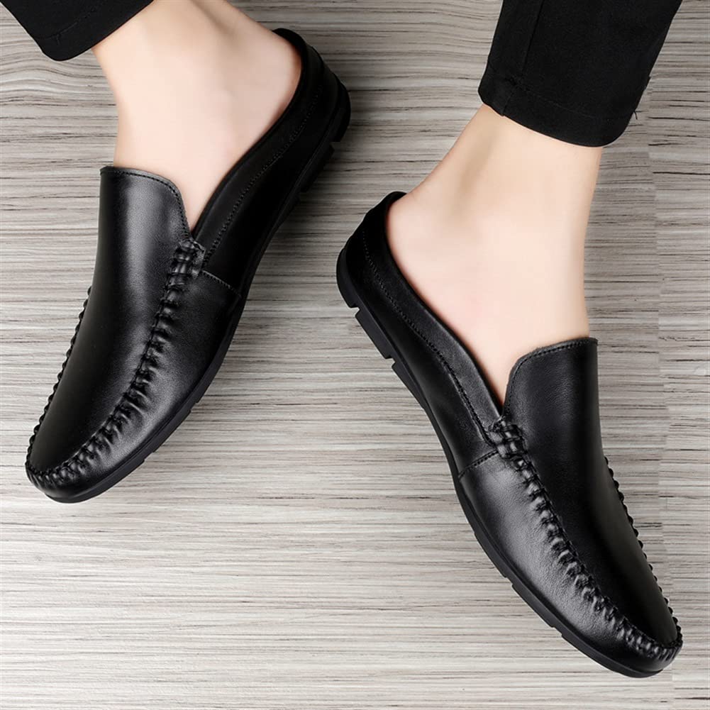 HOOENG Men's Breathable Leather Loafers - Slip On Driving Moccasins with Anti-Slip Sole | Lightweight Comfort Shoes for Walking, Work & Casual Wear (Black, Size 9)