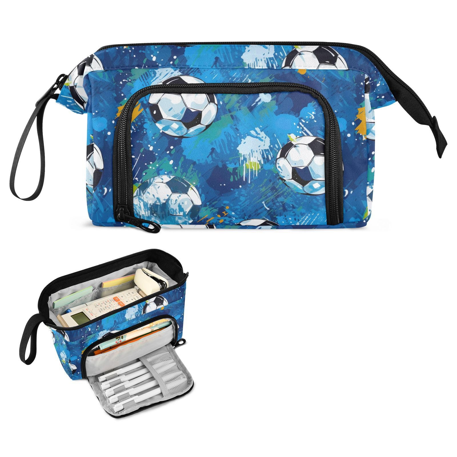 Premium Soccer-Themed Large Capacity Pencil Case with Zipper - Aesthetic School Supply Organizer for Students, Teens & Adults | Perfect for Sports Fans, School, Office & Travel