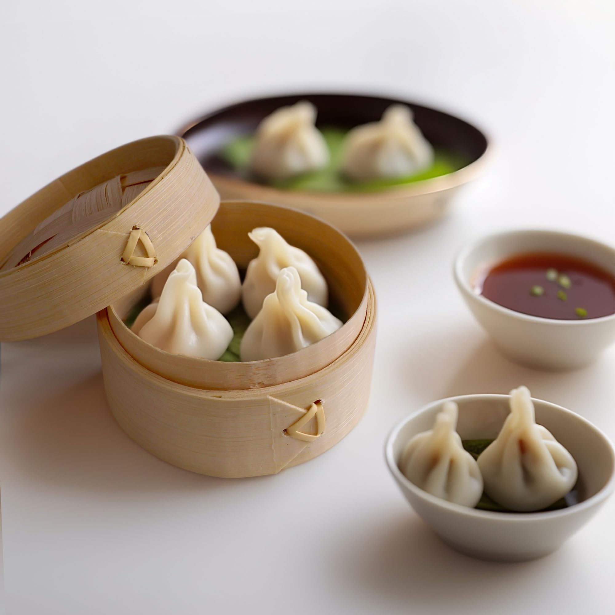 BambooMN 3 Inch Mini Bamboo Steamer Basket - 100 Pack for Dim Sum, Dumplings, Desserts | Perfect for Party Favors, Wedding Decor, Birthday Supplies & Home Kitchen Use