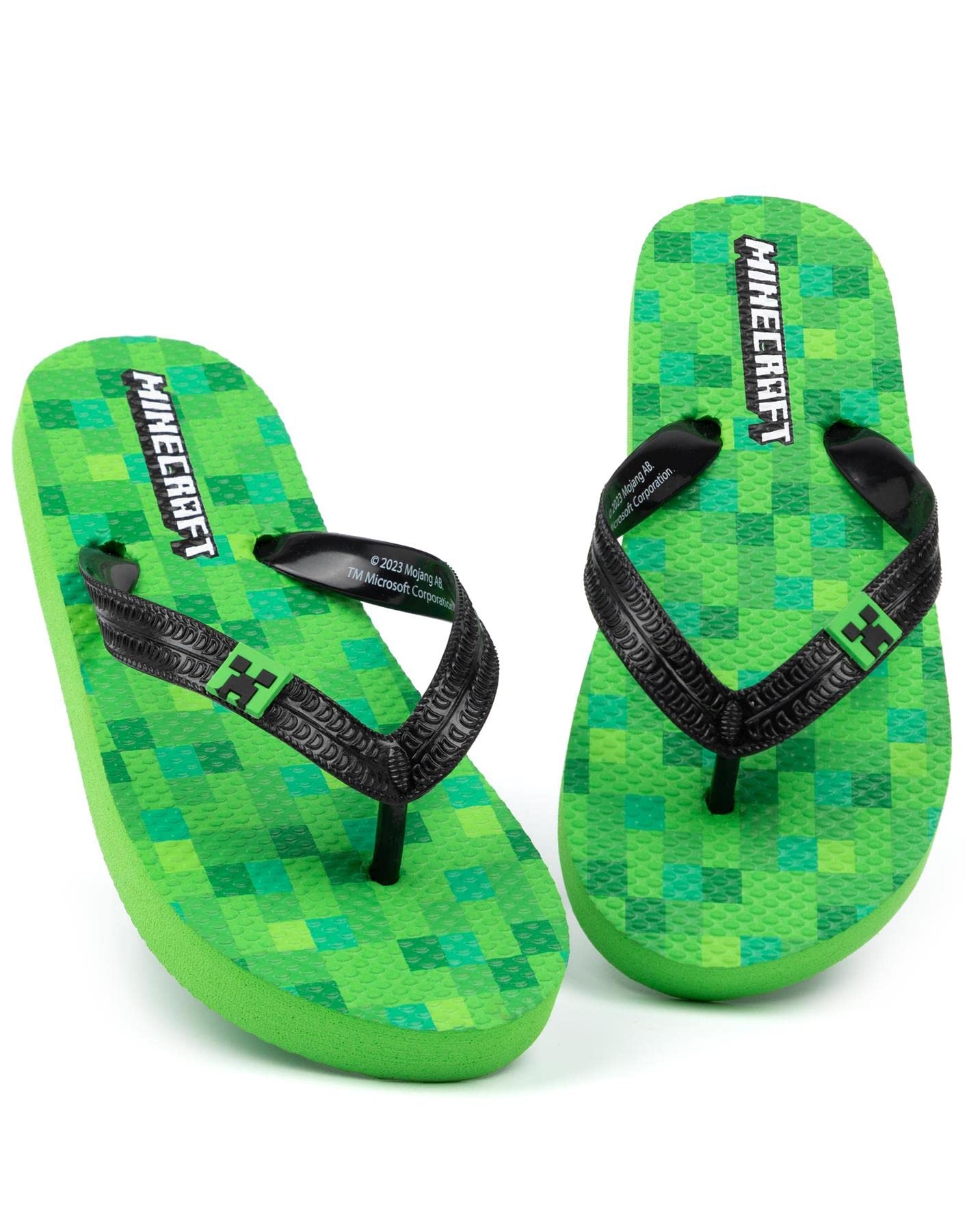 Minecraft Creeper Kids Sandals - Green Pixel Game Flip Flops for Summer Play