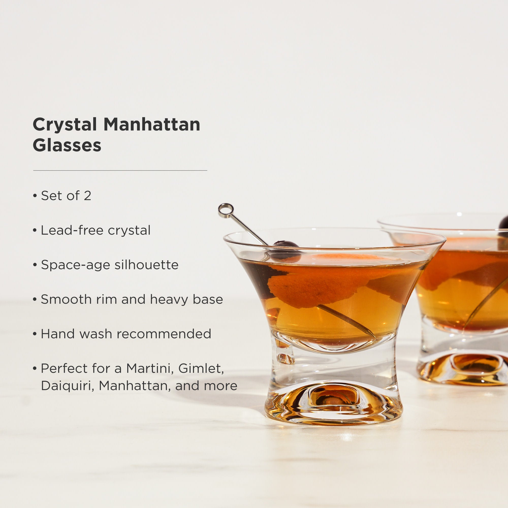 Premium Heavy Base Stemless Crystal Manhattan Glasses Set of 2 - Elegant Whiskey Cocktail Glasses for Home Bar, Dinner Parties & Gifts