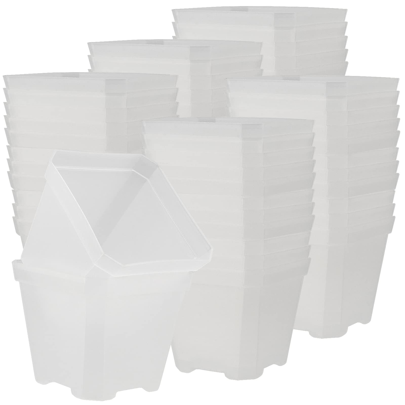 JOIKIT 60 Pack 4 Inch Clear Square Plastic Nursery Pots with Drainage Holes - Reusable Seedling Starter Pots for Indoor Plants, Outdoor Gardening, Office Decor & Balcony Planters | Perfect for Herb Gardens, Succulent Propagation & Vegetable Seedlings