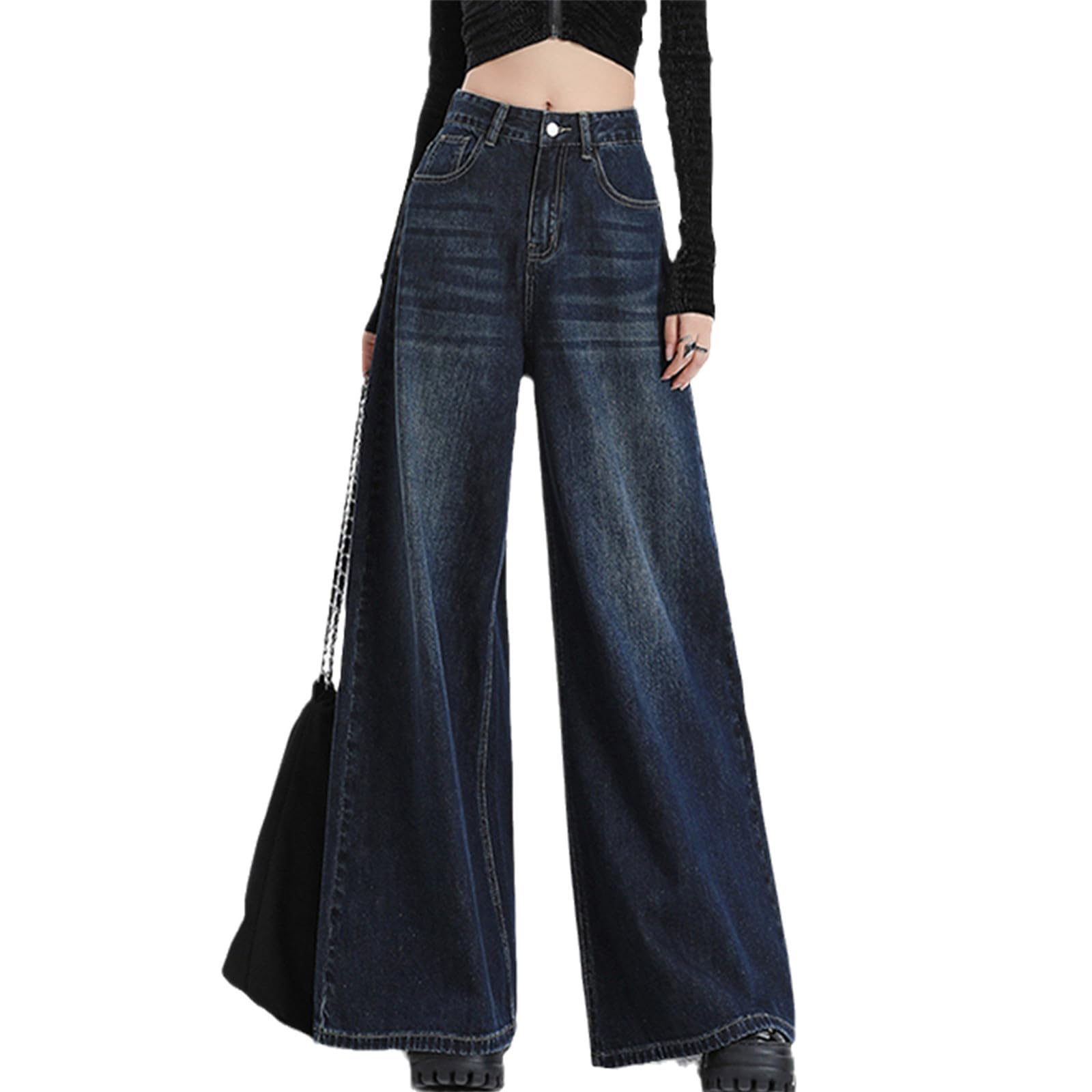 Vintage High Waist Jeans for Women - Casual Loose Fit Wide Leg Pants - Streetwear Fashion - Perfect for Everyday Wear, Outfits & Urban Style