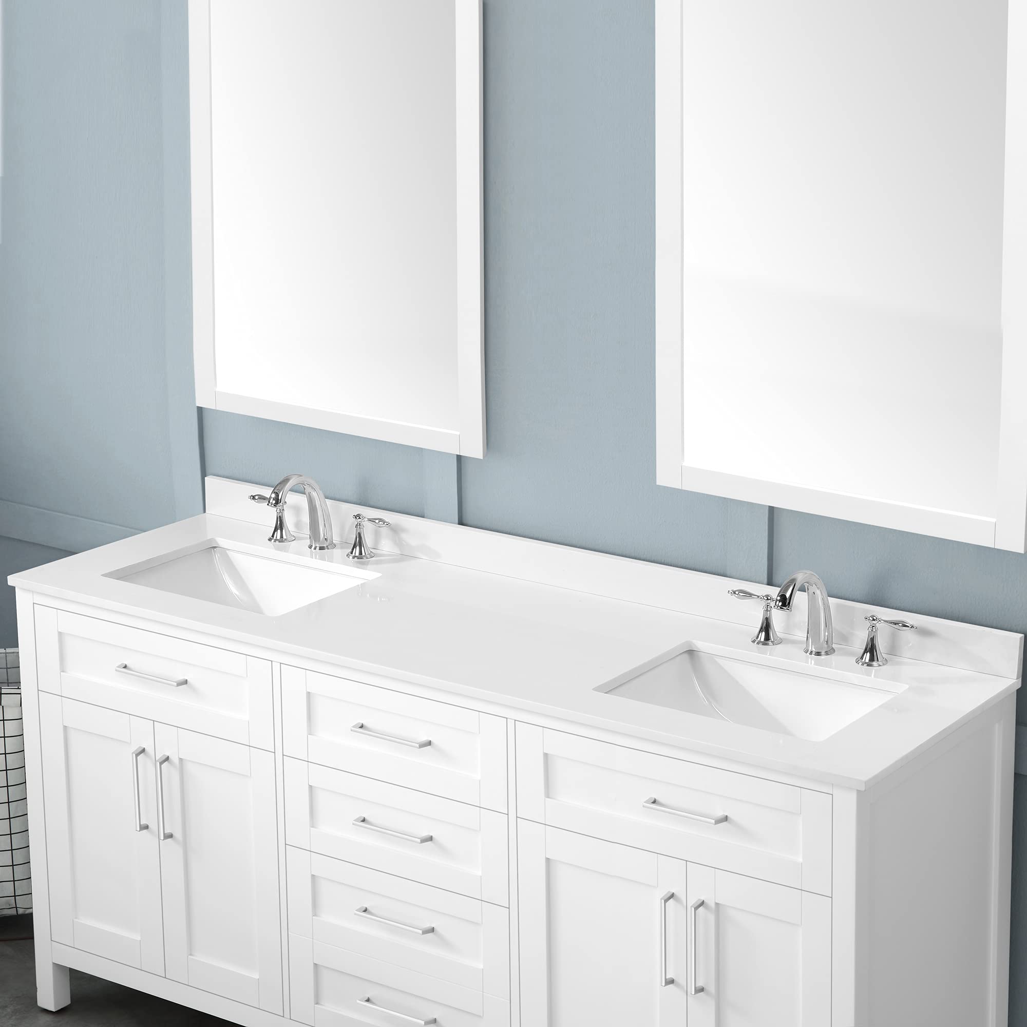 OVE Decors Maya 72 Inch White Bathroom Vanity with Carrara Marble Countertop - Modern Double Sink Vanity for Master Bathroom & Powder Room