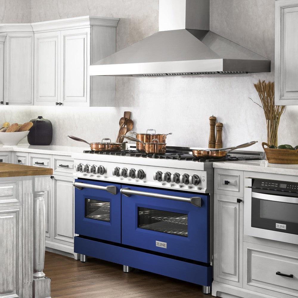 ZLINE 60-Inch 7.4 cu.ft Dual Fuel Range with 9-Burner Gas Cooktop & 2 Electric Convection Ovens - Stainless Steel with Blue Matte Doors (RA BM 60) | Professional Kitchen Appliance for Home Chefs & Cooking Enthusiasts