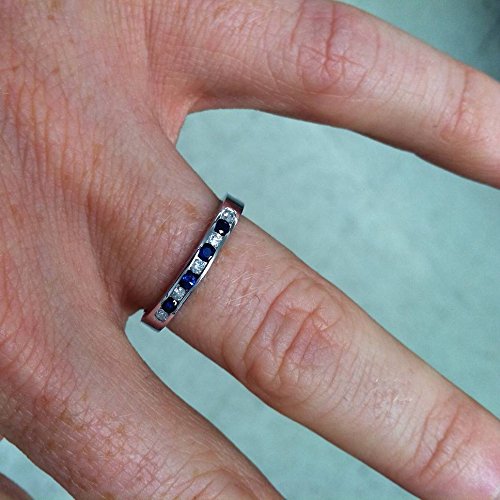 1/4 Carat Diamond & Blue Sapphire Anniversary Wedding Ring - 14k White Gold for Women - Elegant Bridal Jewelry for Engagement, Proposal & Special Occasions
