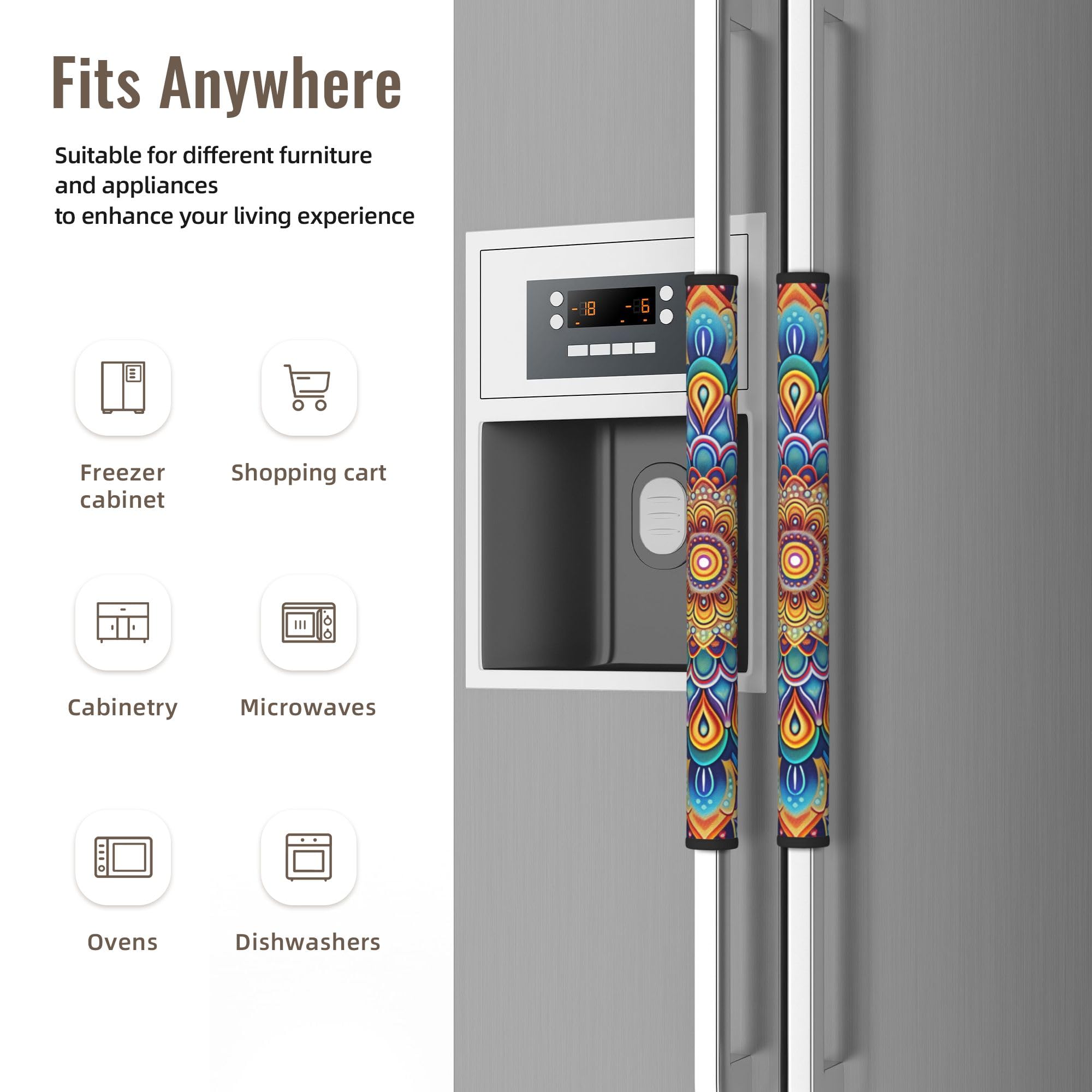 Boho Refrigerator Handle Covers Set of 2 - Stylish Fridge, Freezer, Oven & Dishwasher Handle Protectors for Kitchen Decor & Home Organization - Perfect for Modern Homes & Rental Properties