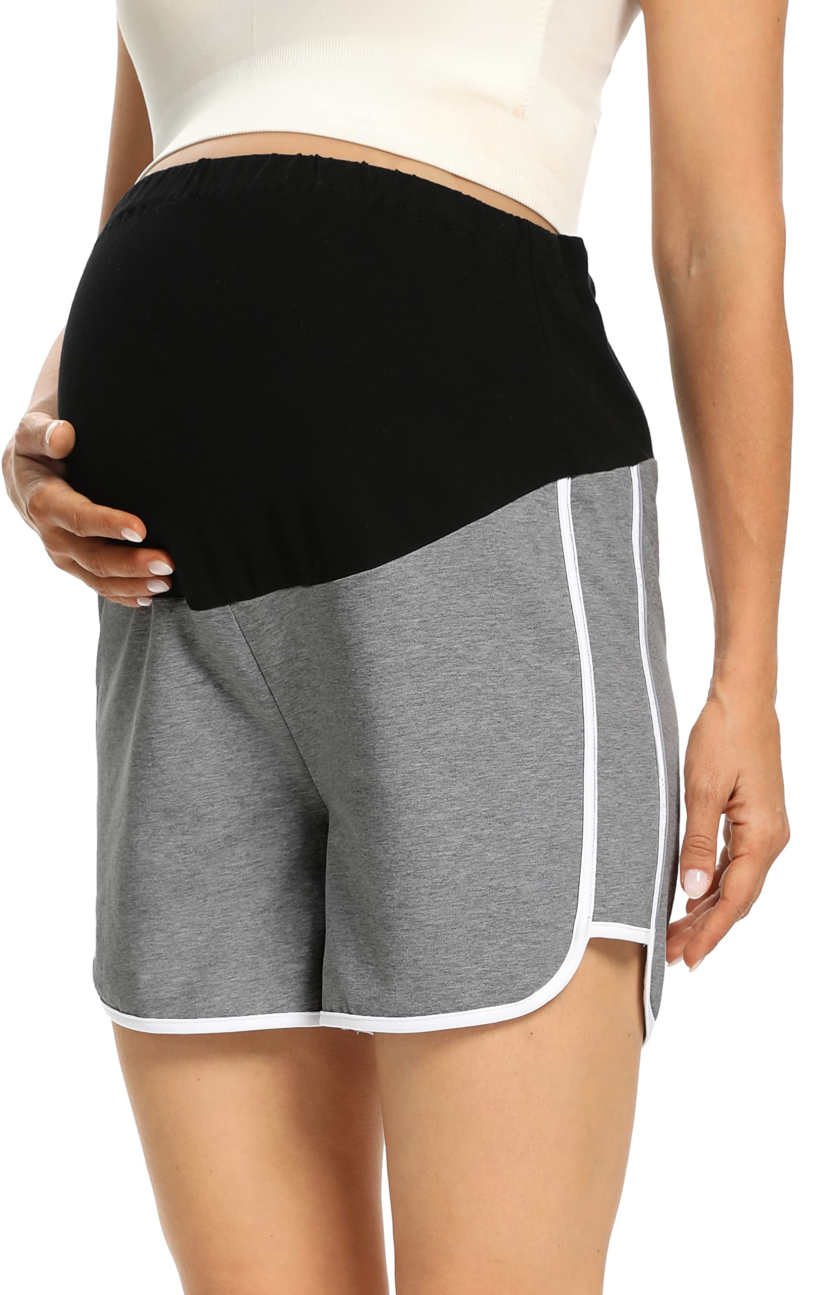 Foucome Women's Maternity Workout Shorts - Over The Belly Loose Fit Athletic Running Yoga Shorts for Pregnancy Exercise & Active Wear - Perfect for Gym, Jogging and Prenatal Fitness