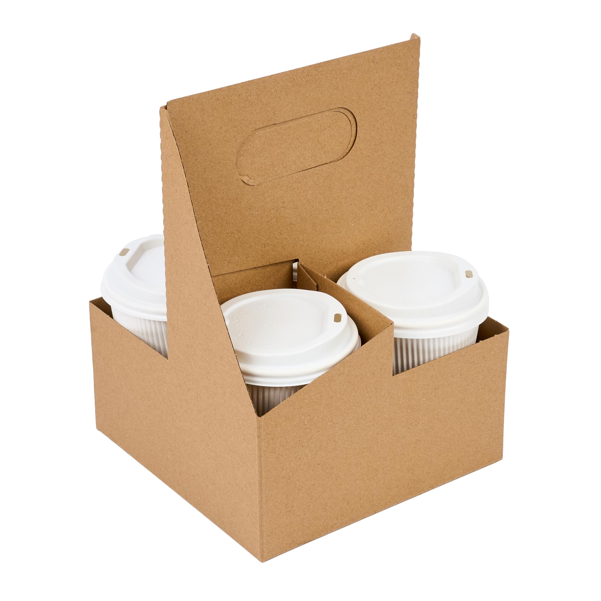 Restaurantware Altalena 100-Pack Disposable Drink Carriers with Handles - Kraft Paper Cup Holders for 4 Beverages | Perfect for Coffee, Smoothie & Bubble Tea Delivery, Takeout & Food Truck Use