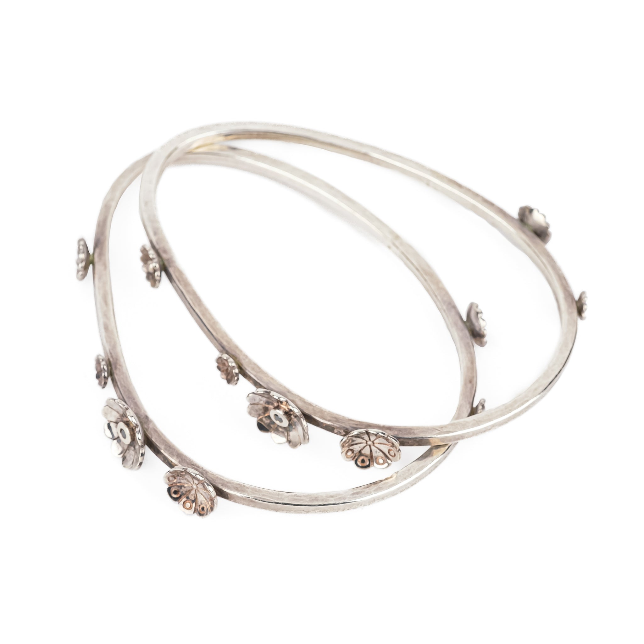 ANNA SHEFFIELD Sterling Silver Floral Bangle Bracelets Set of 2 - Elegant Stackable Jewelry for Women, Perfect for Weddings, Parties & Everyday Wear