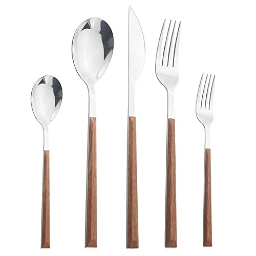 Premium Stainless Steel Flatware Set - 20-Piece Silverware Cutlery Set with Imitation Wood Marble Handle (Knife, Fork, Spoon) - Elegant Dinnerware for Home, Restaurant & Wedding Dining
