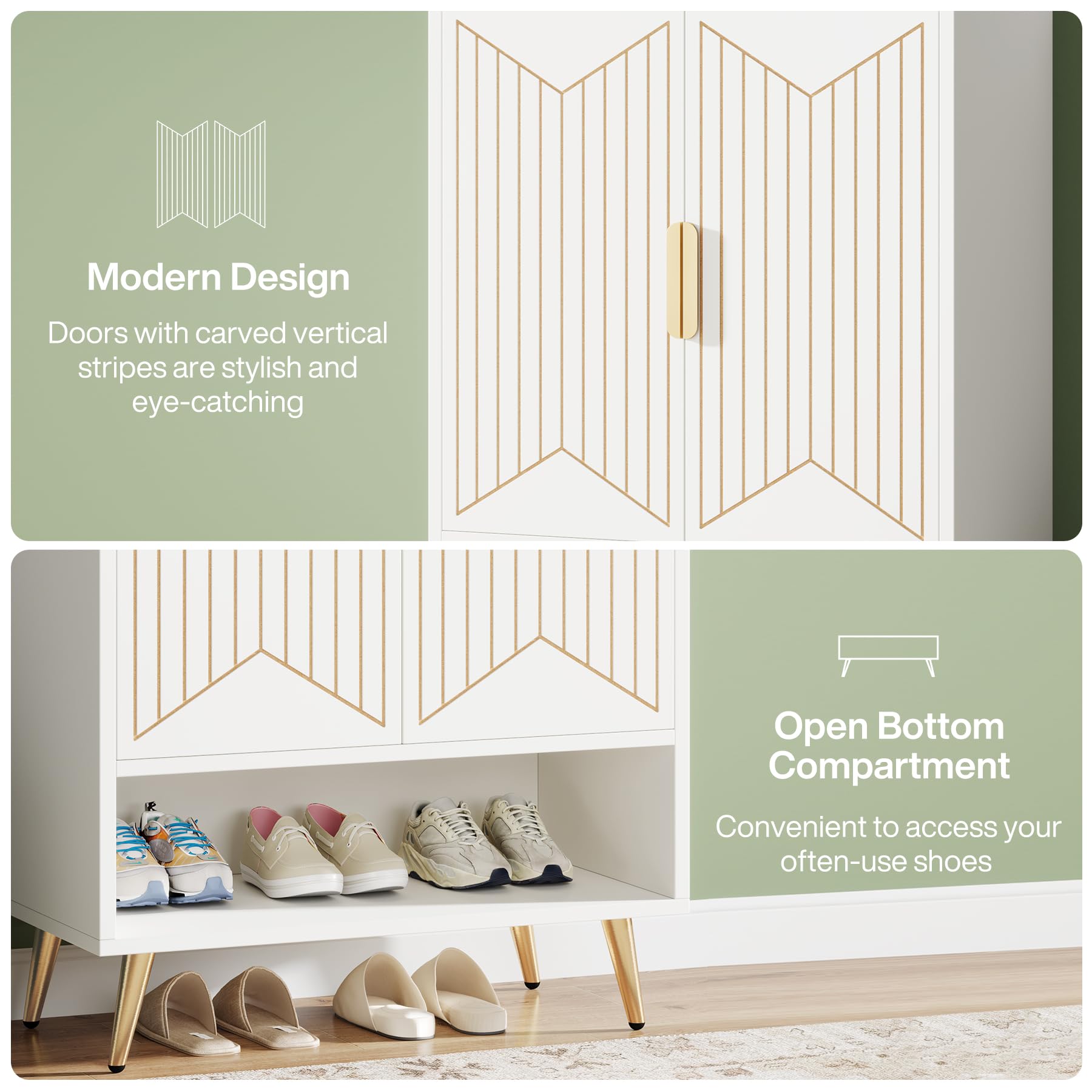 Tribesigns 6-Tier Wooden Shoe Storage Cabinet with Adjustable Shelves & Doors - Holds 25 Pairs of Shoes - Entryway, Hallway, Closet & Living Room Organizer (White) - Perfect for Small Spaces & Home Organization