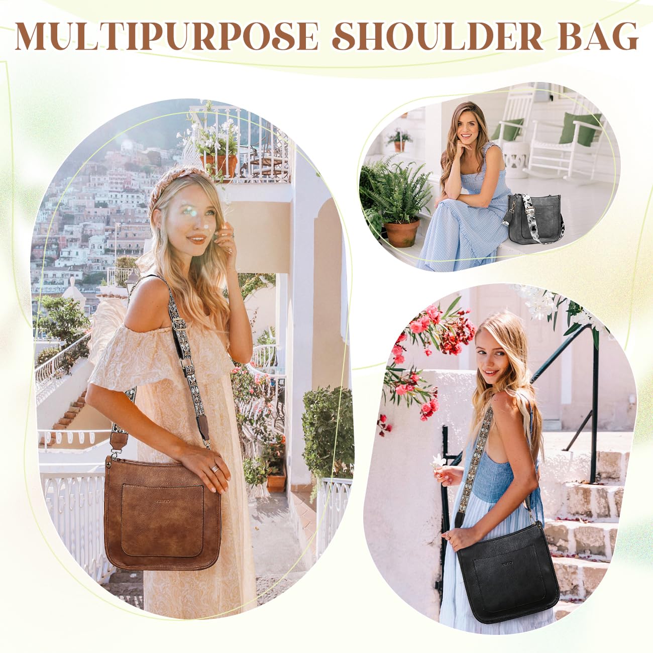RAVUO Vegan Leather Crossbody Bag for Women - Adjustable Straps, Stylish & Lightweight for Daily Use