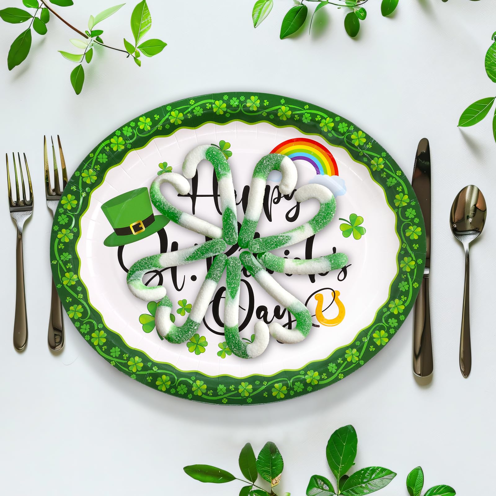 30 Pack St. Patrick's Day Shamrock Paper Plates - Disposable Oval Party Plates for St. Patrick's Day Celebrations, Irish Themed Parties, and Festive Gatherings