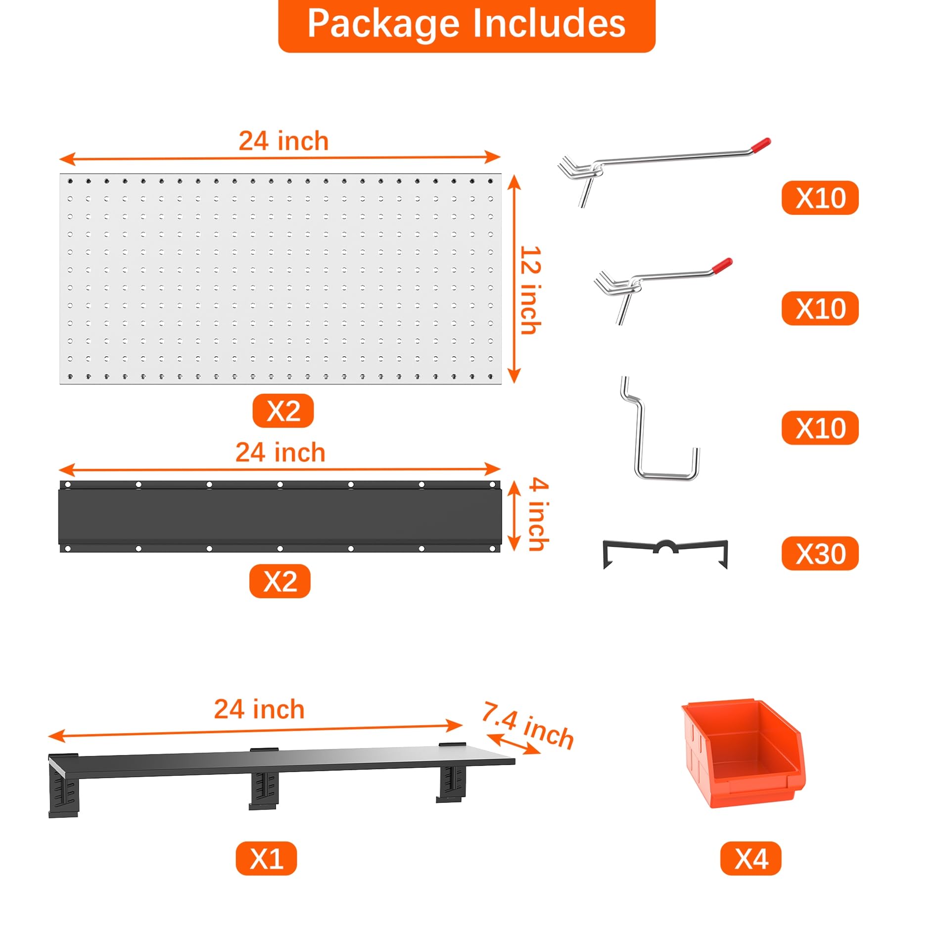 TORACK 69-Piece Metal Pegboard Kit with Hooks, Wall Mounted Bins & Shelf - Heavy Duty Garage Tool Organizer, Workshop Wall Storage System for Tools (Grey) - Perfect for Garage Organization, Workshop Tool Storage & DIY Projects