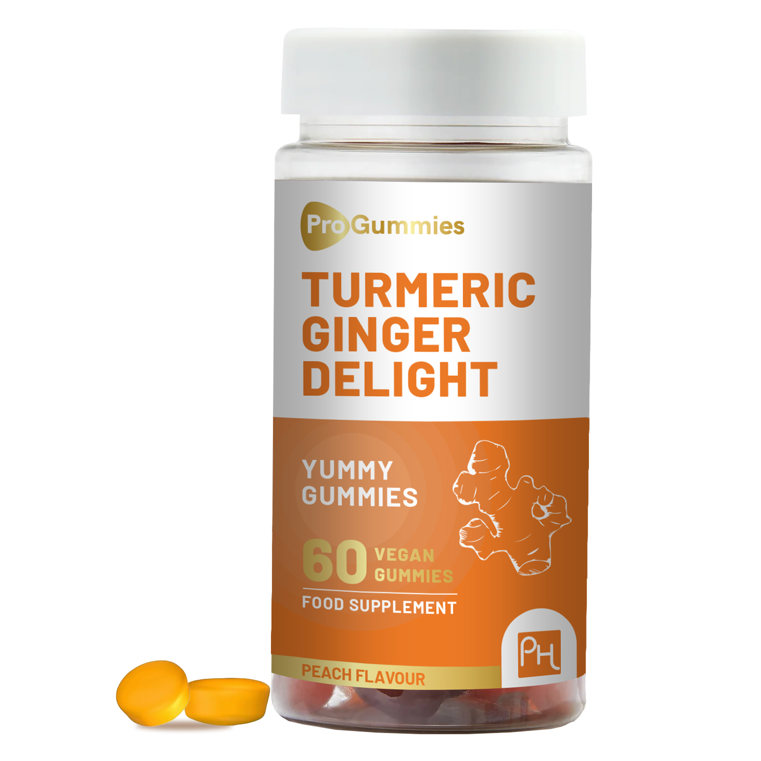 Turmeric and Ginger Gummies - 60 Vegan Gummy Supplements | Natural Peach Flavor | Immune Support & Anti-Inflammatory Benefits | Delicious Health Boost for Adults | Perfect for Daily Wellness Routine & On-the-Go Nutrition