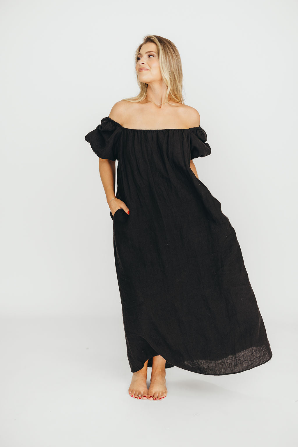 Genoa 100% Linen Maxi Dress in Black - Bump Friendly Maternity Dress for Women | Comfortable Summer Beach Dress for Pregnancy, Vacations & Special Occasions