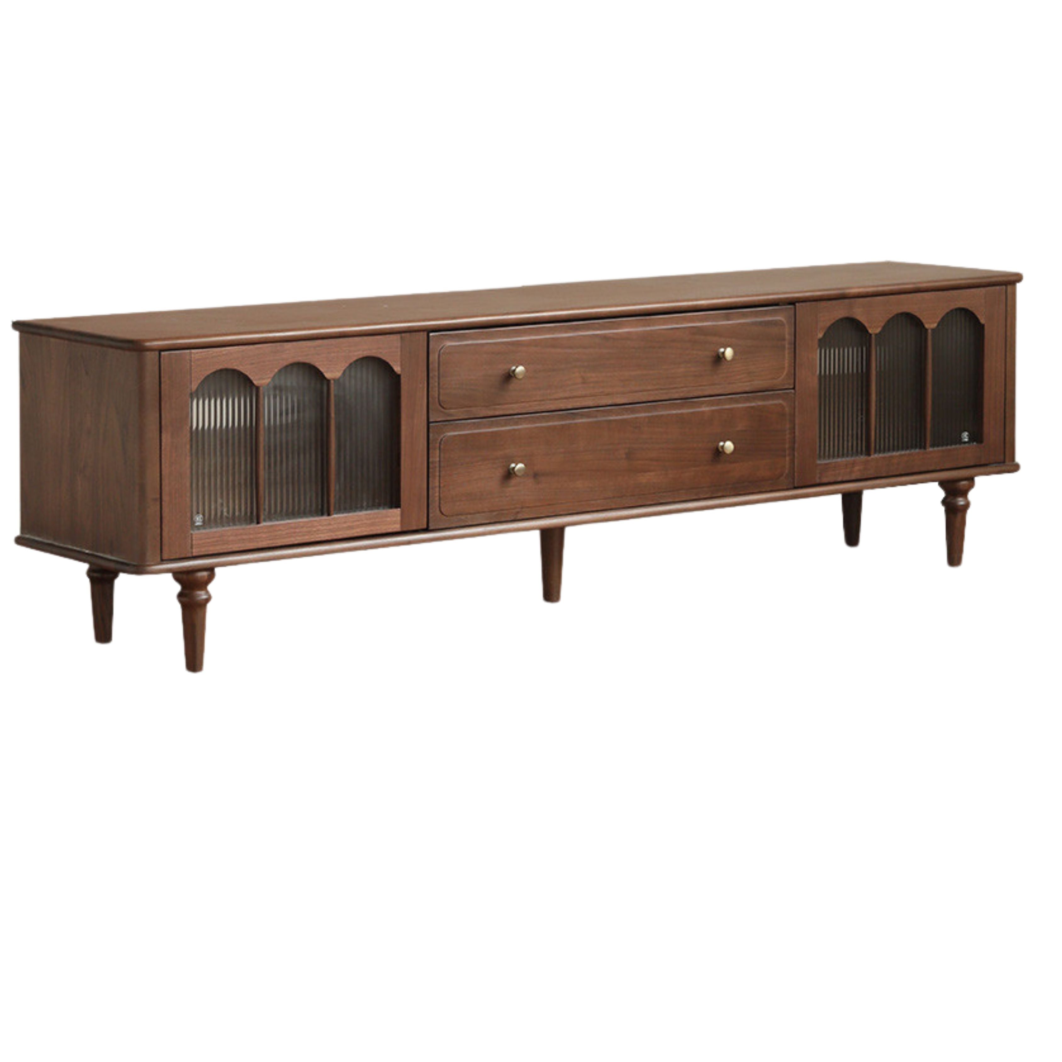 Solid Black Walnut Wood Retro TV Stand - Vintage American Style TV Cabinet for Living Room, Bedroom & Home Theater