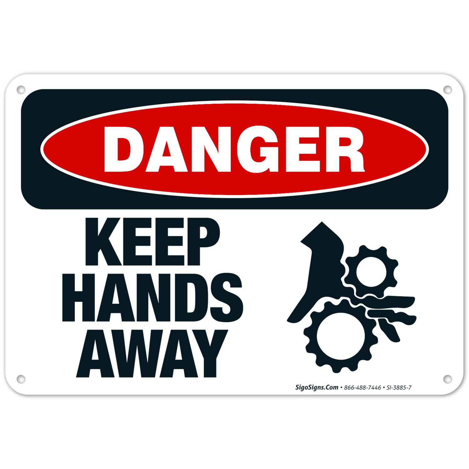 Danger Keep Hands Away Sign - OSHA Compliant 10x7 Inches, Rust-Free .040 Aluminum, Fade Resistant for Indoor & Outdoor Use - Made in USA | Perfect for Factories, Warehouses & Construction Sites