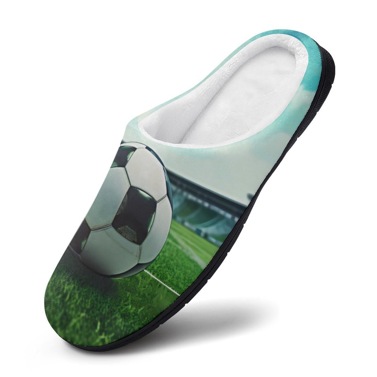 Men's Football Field Soccer Slippers - Soft Cotton Memory Foam House Shoes with Anti-Skid Sole for Indoor Comfort & Sports Lounge Wear