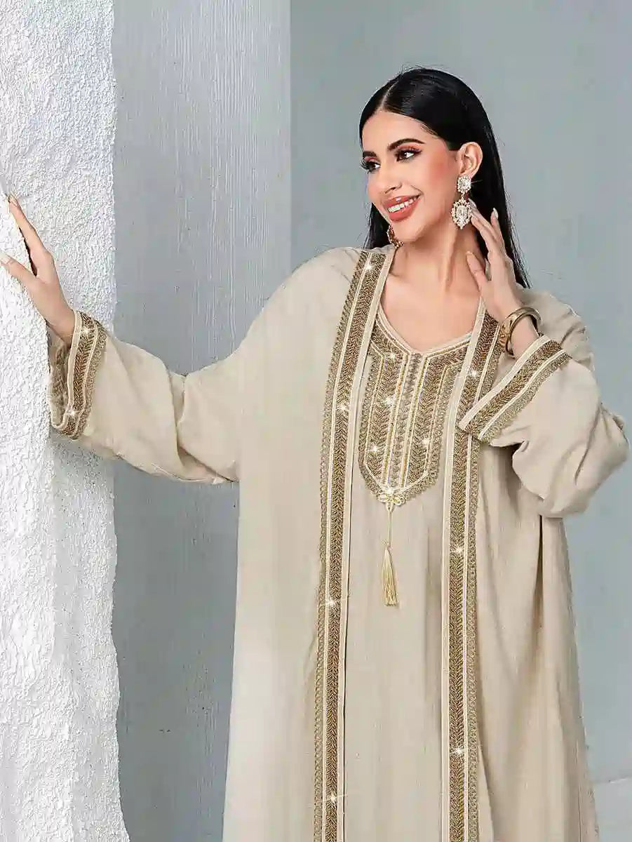 Urgarment 2-Piece Set Hand Embroidered Eid Dresses - Elegant Caftan Kaftan Dress #255051 for Women, Perfect for Eid Celebrations, Weddings & Special Occasions