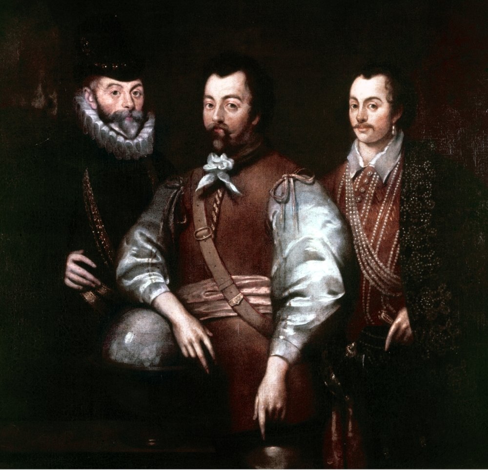 Vintage English Admirals Oil Painting - Sir John Hawkins, Francis Drake & Thomas Cavendish Portrait | 16th Century Naval History Art | Perfect for Home Decor, Office Wall Art & History Enthusiasts