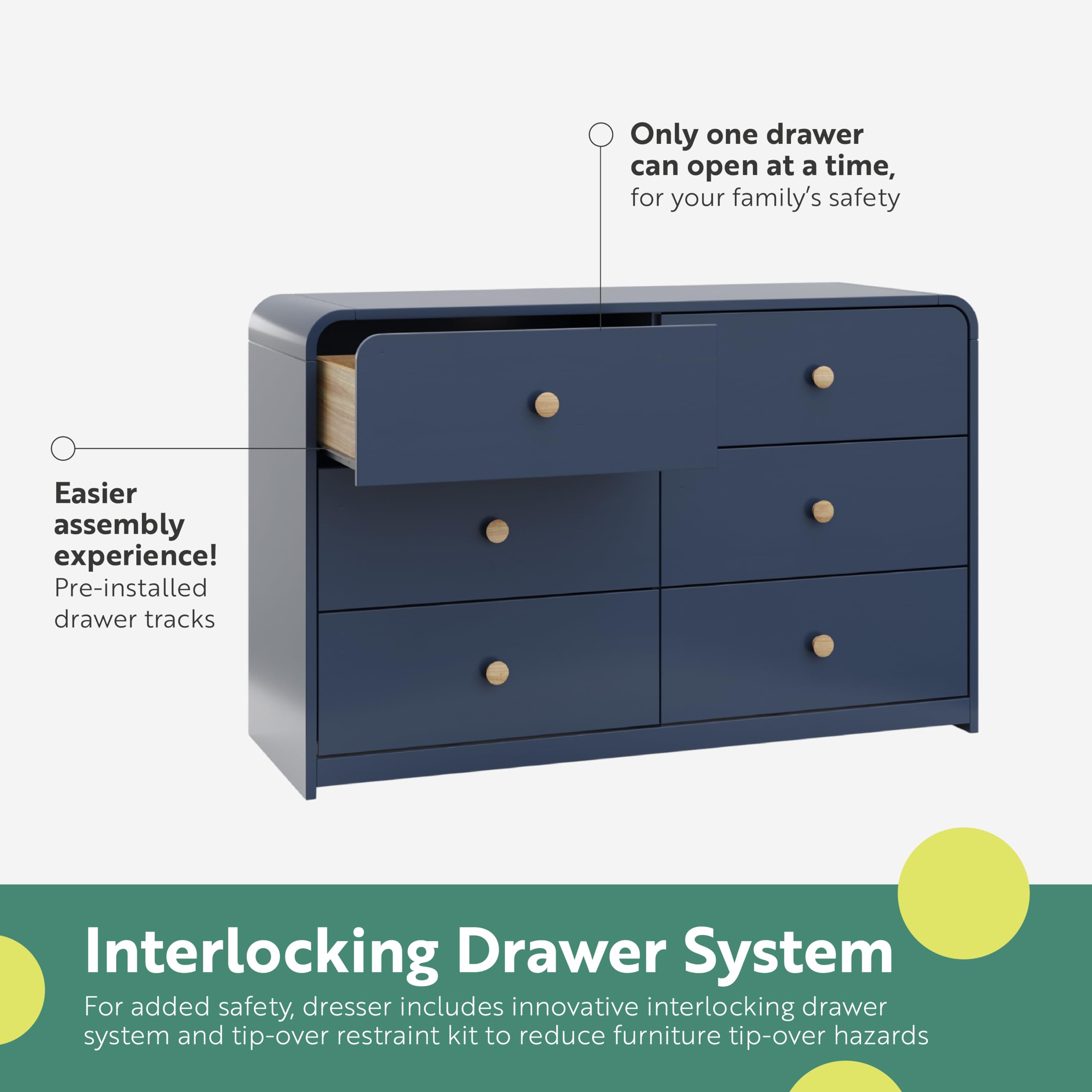 Storkcraft Santos 6-Drawer Dresser in Midnight Blue - Nursery Dresser for Kids with Storage Organizer | Perfect for Baby Room Organization & Child's Bedroom Storage
