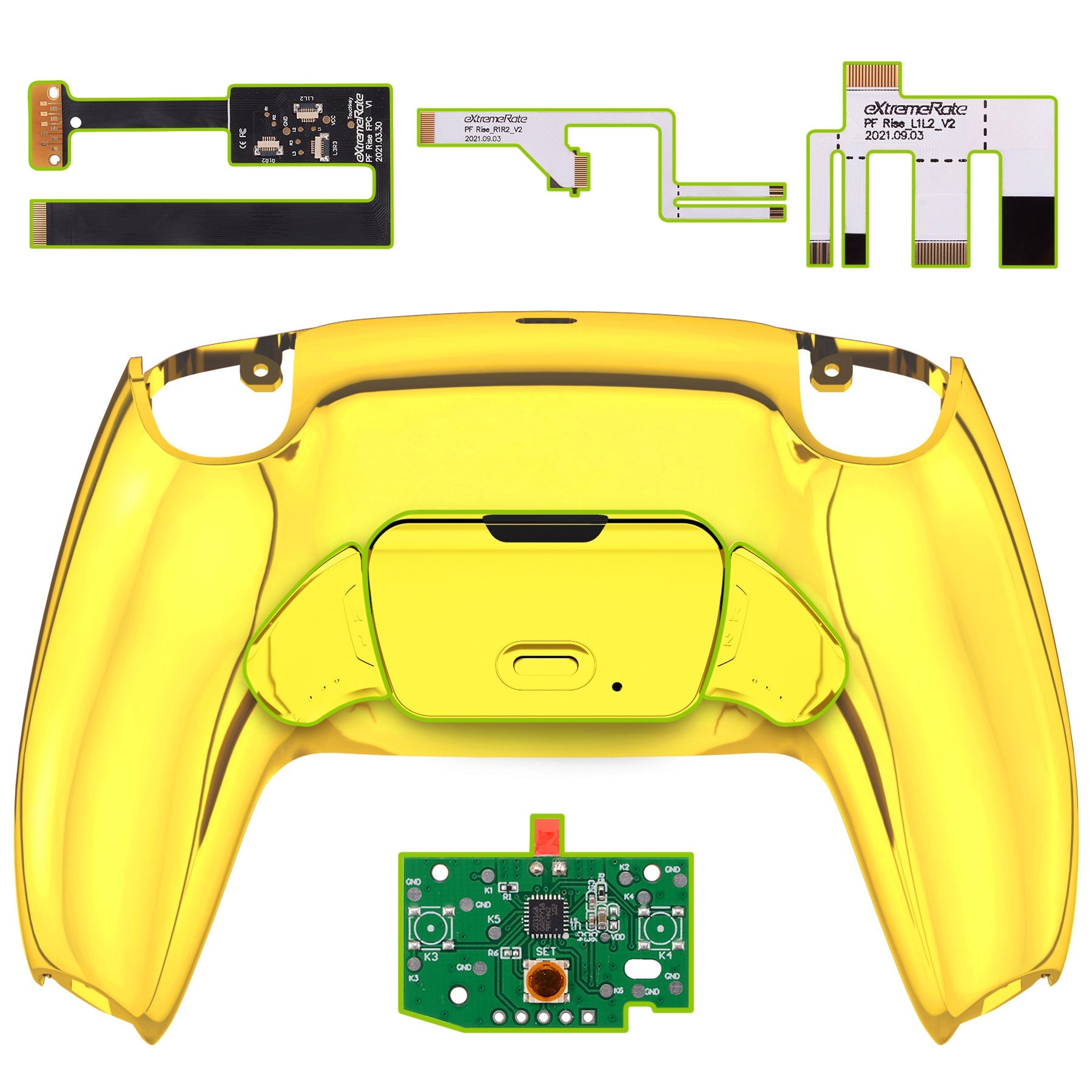 eXtremeRate Remappable Rise 2.0 Remap Kit for PS5 Controller BDM 010 & BDM 020 - Chrome Gold Edition | Custom Back Buttons for Gaming | Perfect for FPS, Racing & Competitive Play