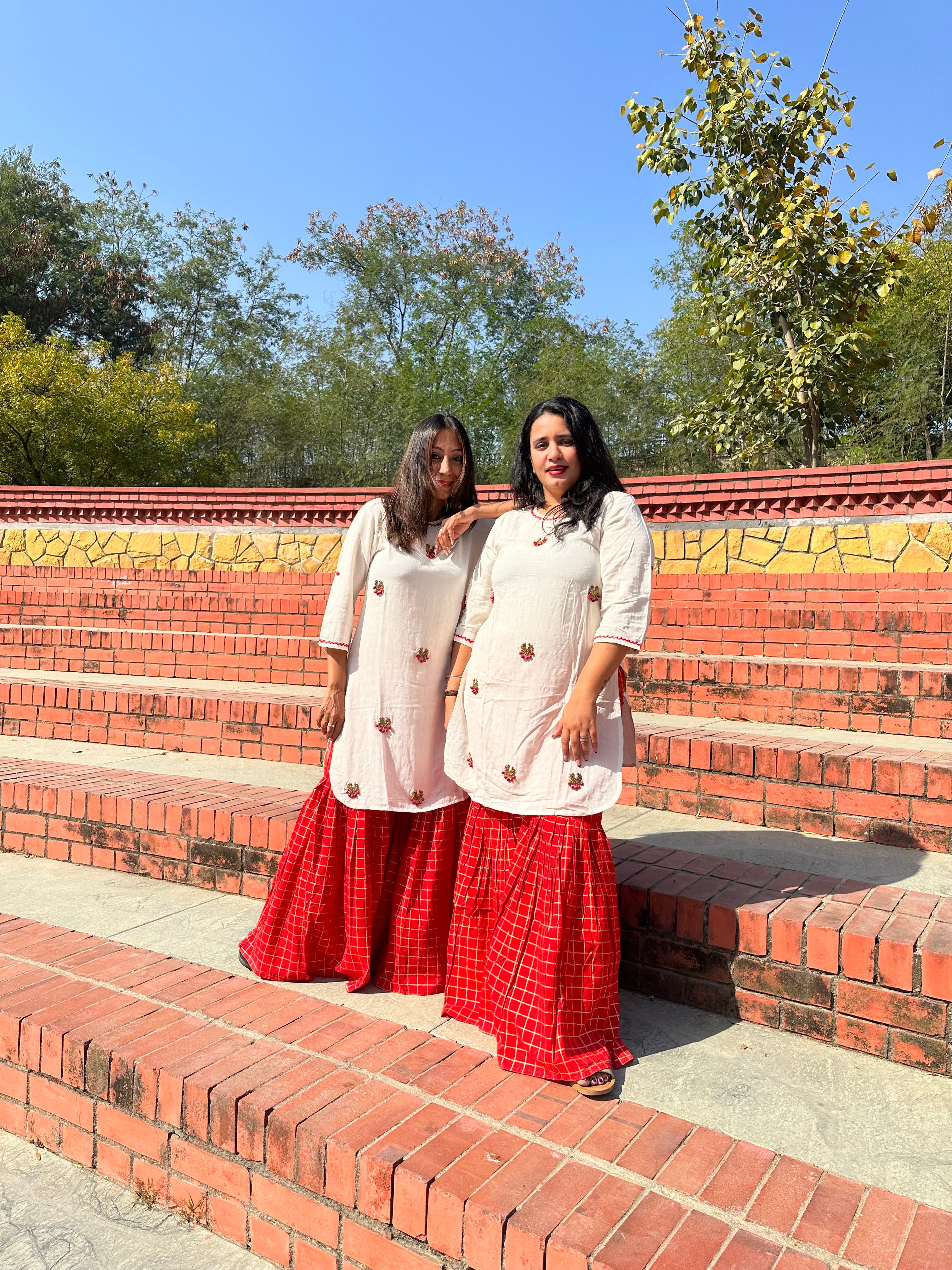 Elegant White and Red Sharara Kurta Set for Women | Traditional Pakistani Indian Outfit | Perfect for Weddings, Festivals & Special Occasions