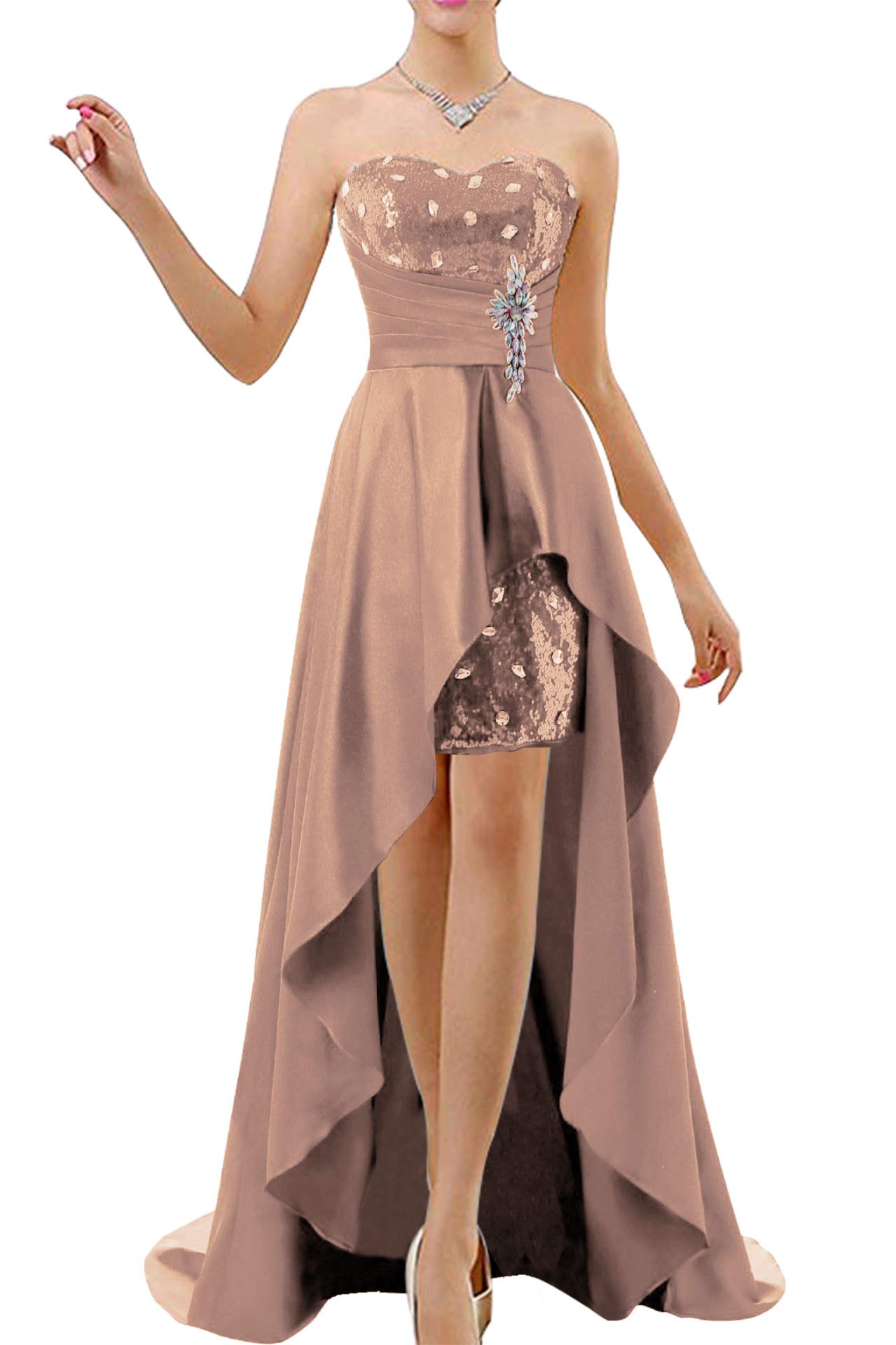 OYISHA Women's Sexy Sequined High-Low Prom Dress for Homecoming, Party, Evening Gala - Elegant Formal Gown with Sparkling Details for Special Occasions & Night Out