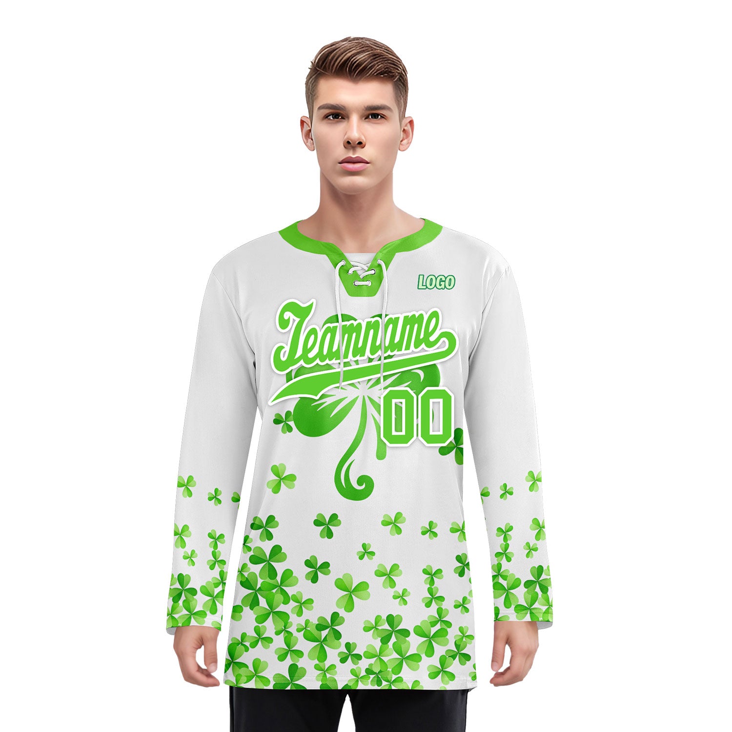 Custom Personalized Four Leaf Clover Hockey Jersey HCKJ01 E0615 - Perfect for Sports Games, Team Events & Fan Apparel Gifts