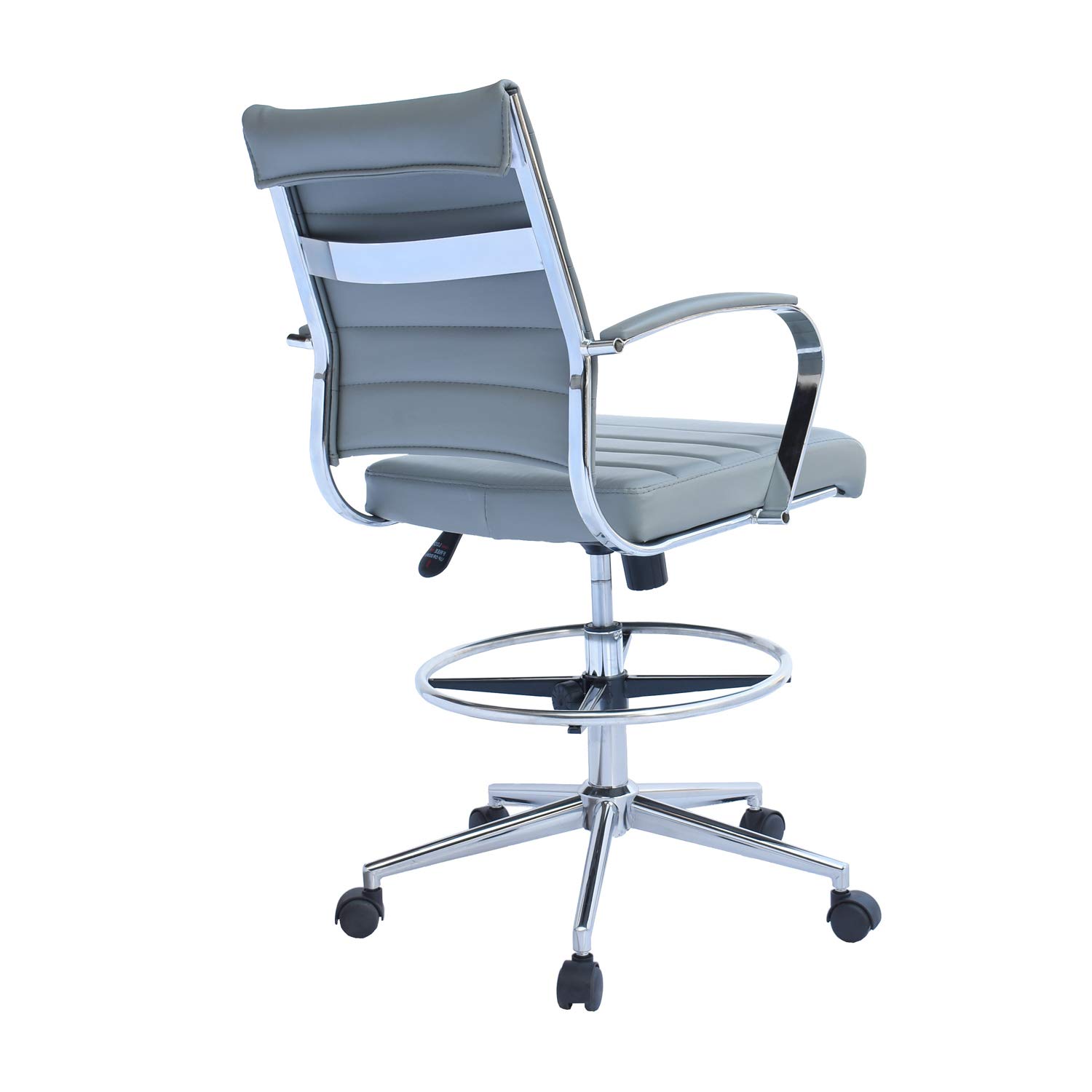2xhome Modern Adjustable Ergonomic Office Chair with Arms - Grey Ribbed Designer Drafting Chair for Home Office, Computer Work & Creative Workspaces