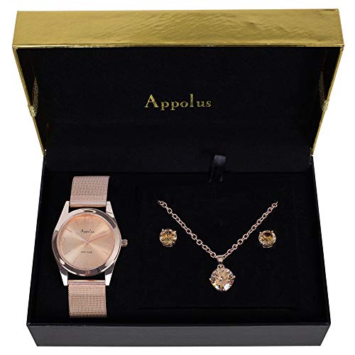 Elegant Rose Gold Watch Necklace Earrings Gift Set for Women - Cubic Zirconia Jewelry for Mom, Wife, Girlfriend - Perfect Birthday, Anniversary, Graduation Present - Great for Date Nights, Office Wear & Special Occasions