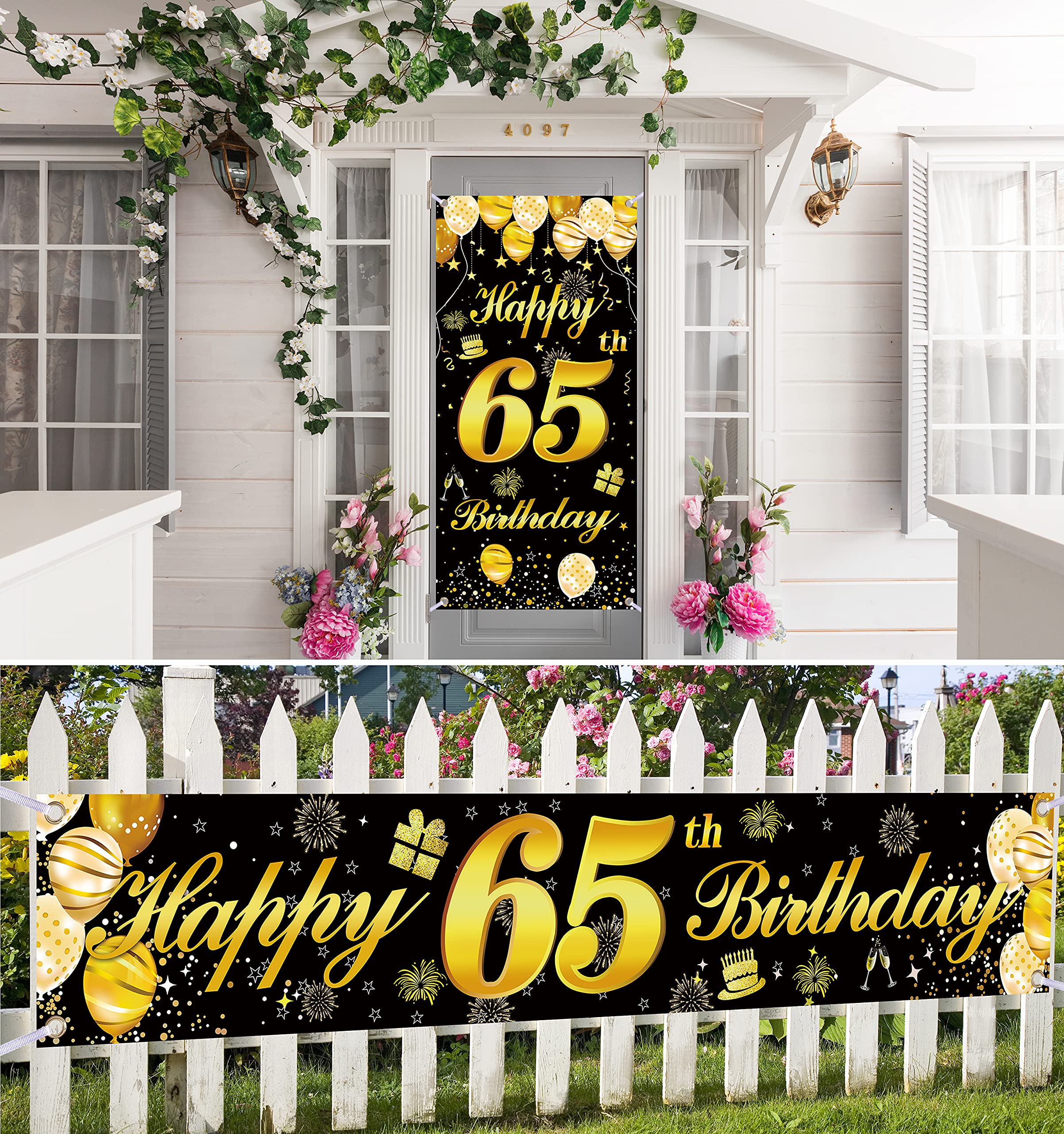65th Happy Birthday Banner for Men - Large Birthday Party Decorations & Backdrop - Perfect for Indoor & Outdoor Celebrations, Photo Booths, and Milestone Birthday Parties