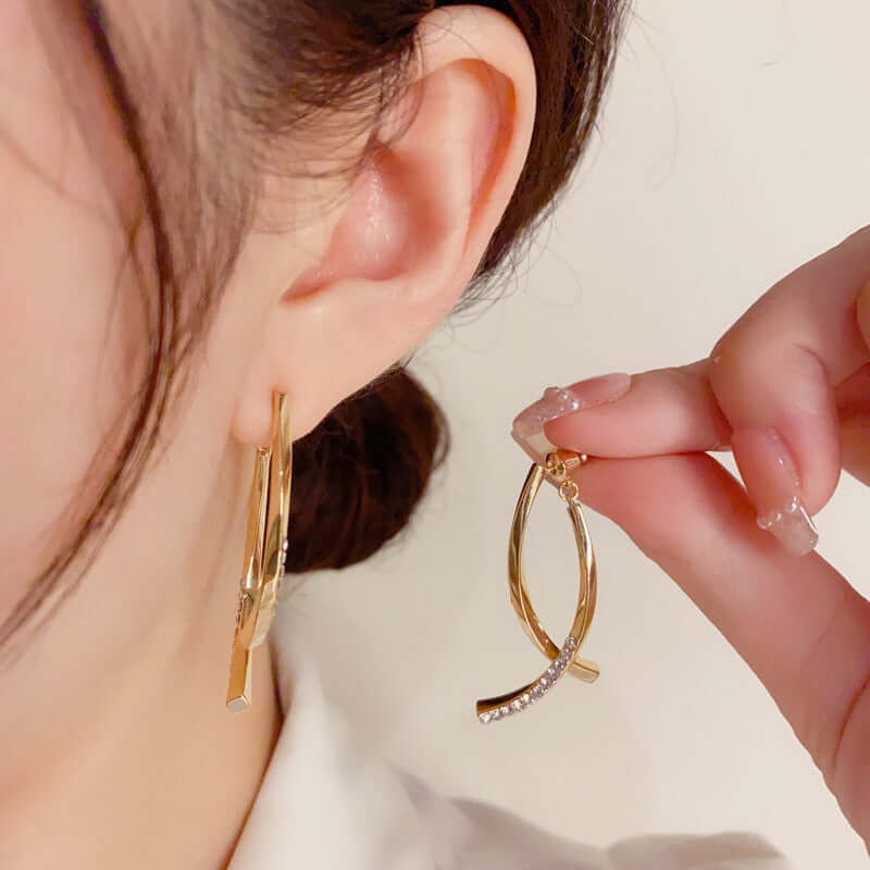 Sterling Silver Irregular Criss Cross Earrings for Women | Trendy Geometric Dangle Earrings | Perfect for Parties, Weddings & Everyday Wear (A7493)
