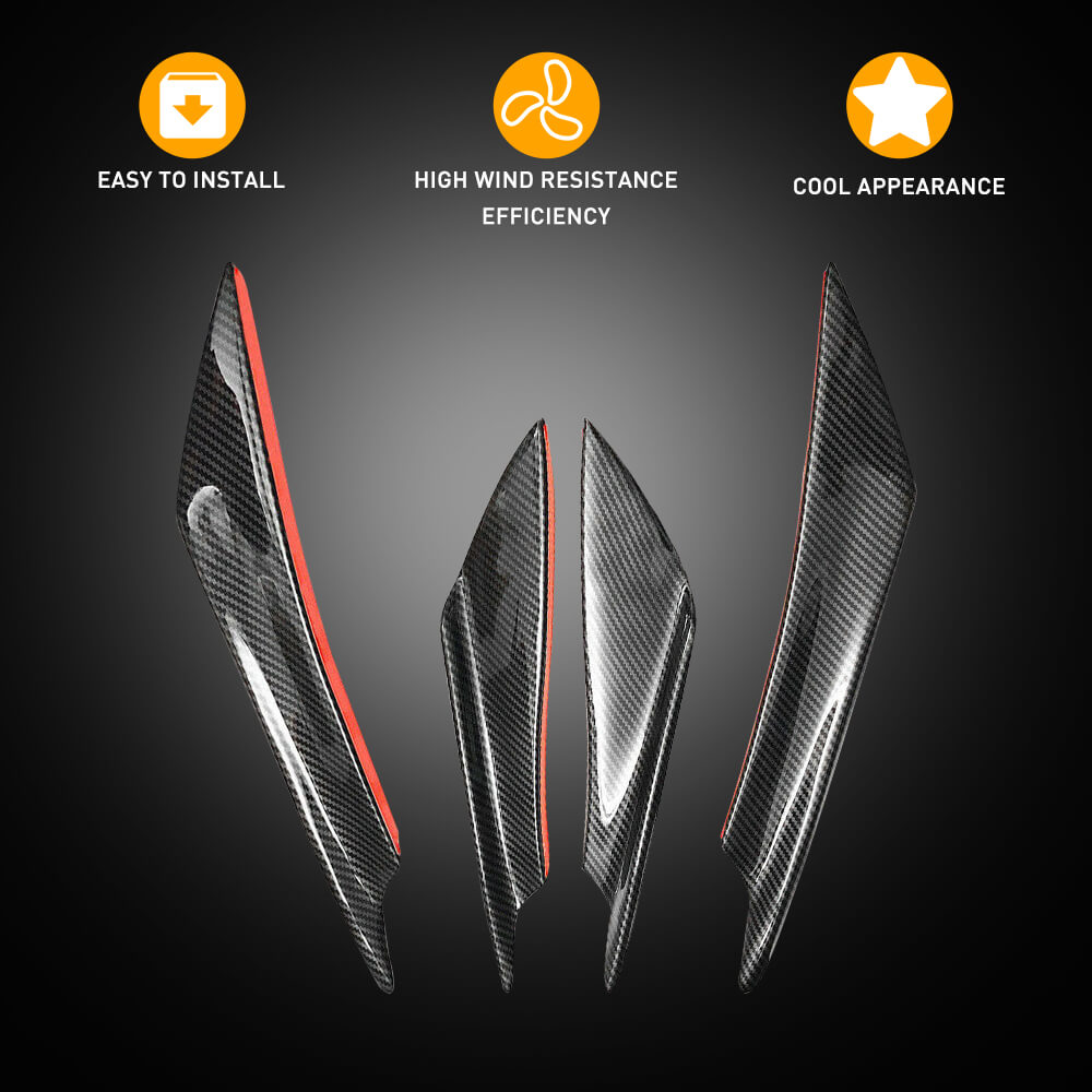 Universal Auto Carbon Fiber Texture Diffuser Shark Fin Kit - 4Pcs Front Bumper Splitter Fin for Cars & Trucks - Enhance Aerodynamics & Sporty Style for Street Racing & Show Cars