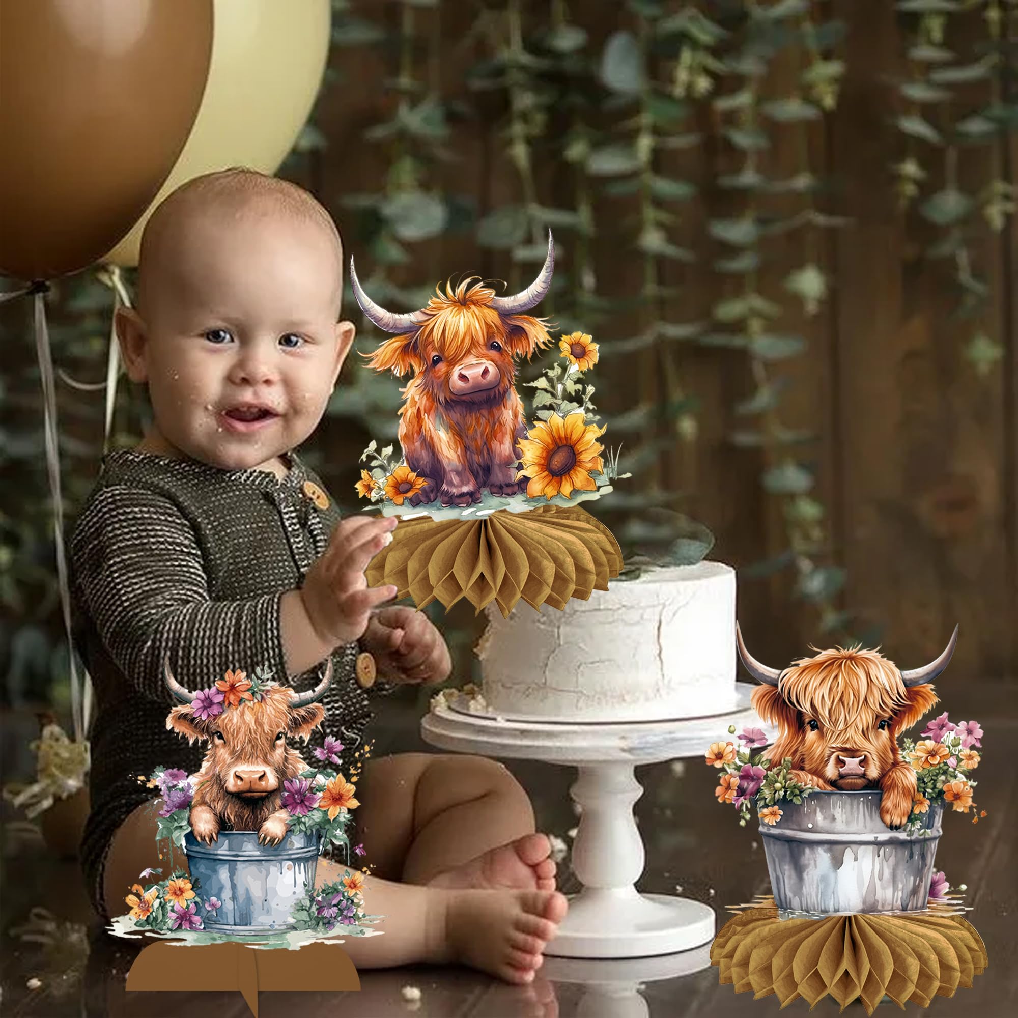 11pcs Highland Cow Honeycomb Centerpieces - Western Cow Themed Party Decorations for Birthday & Baby Shower | Farmhouse Table Decor, Rustic Wedding, Nursery Room Wall Art