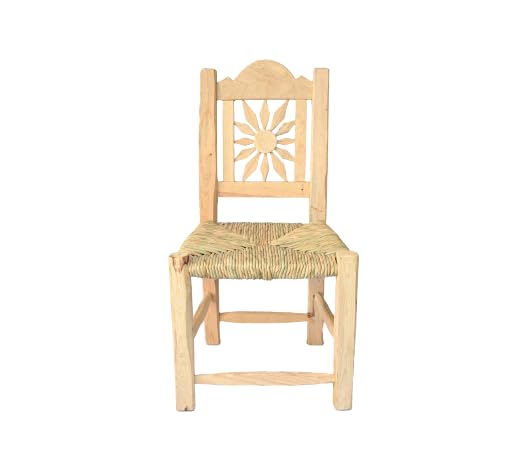 Handmade Mexican Wooden Chair Set of 2 - Natural Palm or Tule Sol Fiber Woven - Artisan Crafted in Jalisco - Perfect for Restaurant, Home, Bar, Hotel, Garden, Coffee Shop, Tequila Lounge - Rustic Dining & Outdoor Seating Decor