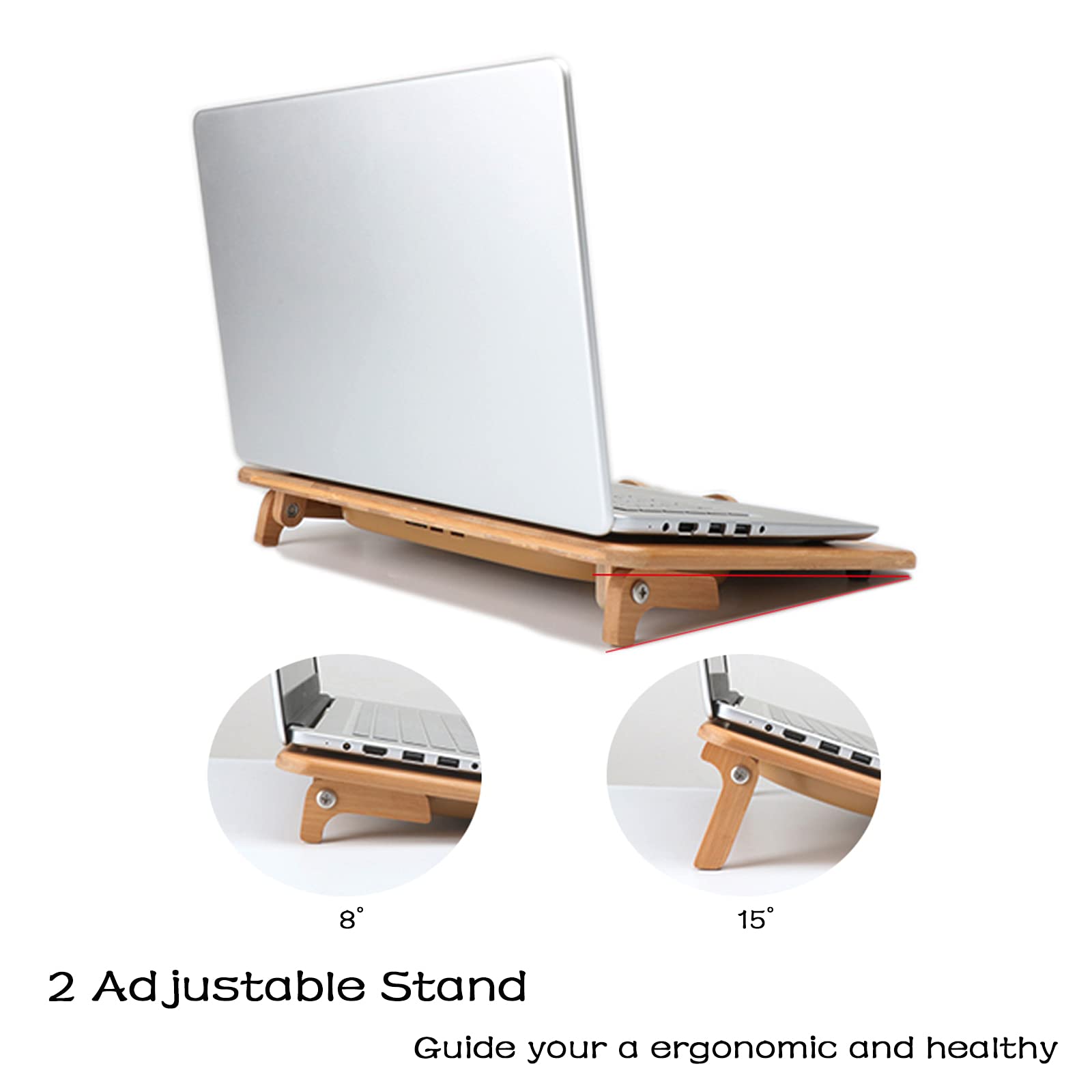 SUMISKY Bamboo Laptop Stand Cooling Pad with 2 Quiet Fans & USB Ports - Adjustable Ergonomic Computer Riser for Desk, Home Office, Gaming & Workstation Use