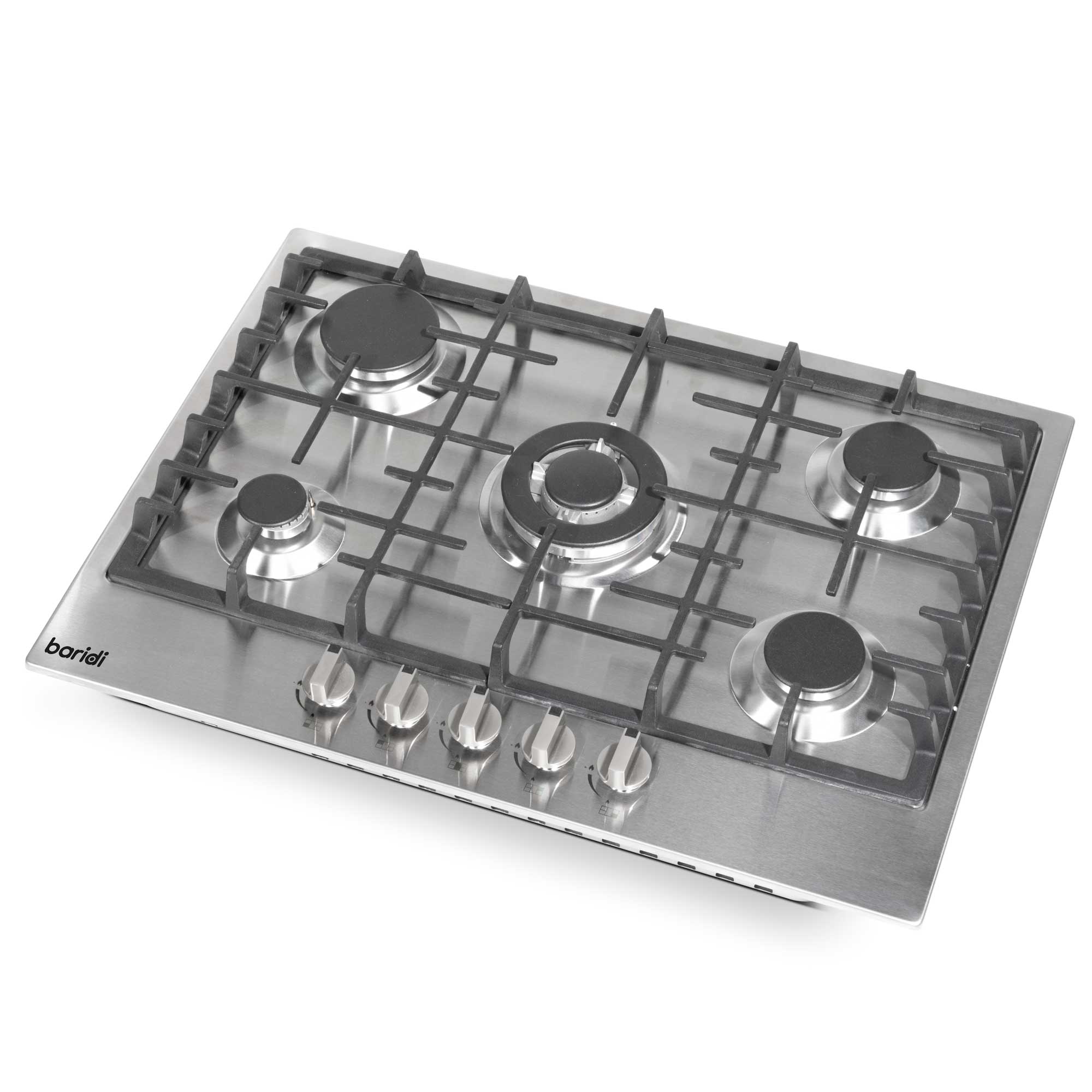 Baridi 70cm Built-In Gas Hob with 5 Burners & Cast Iron Pan Supports - Stainless Steel Cooktop DH227 | Perfect for Home Kitchens, Restaurants & Outdoor Cooking