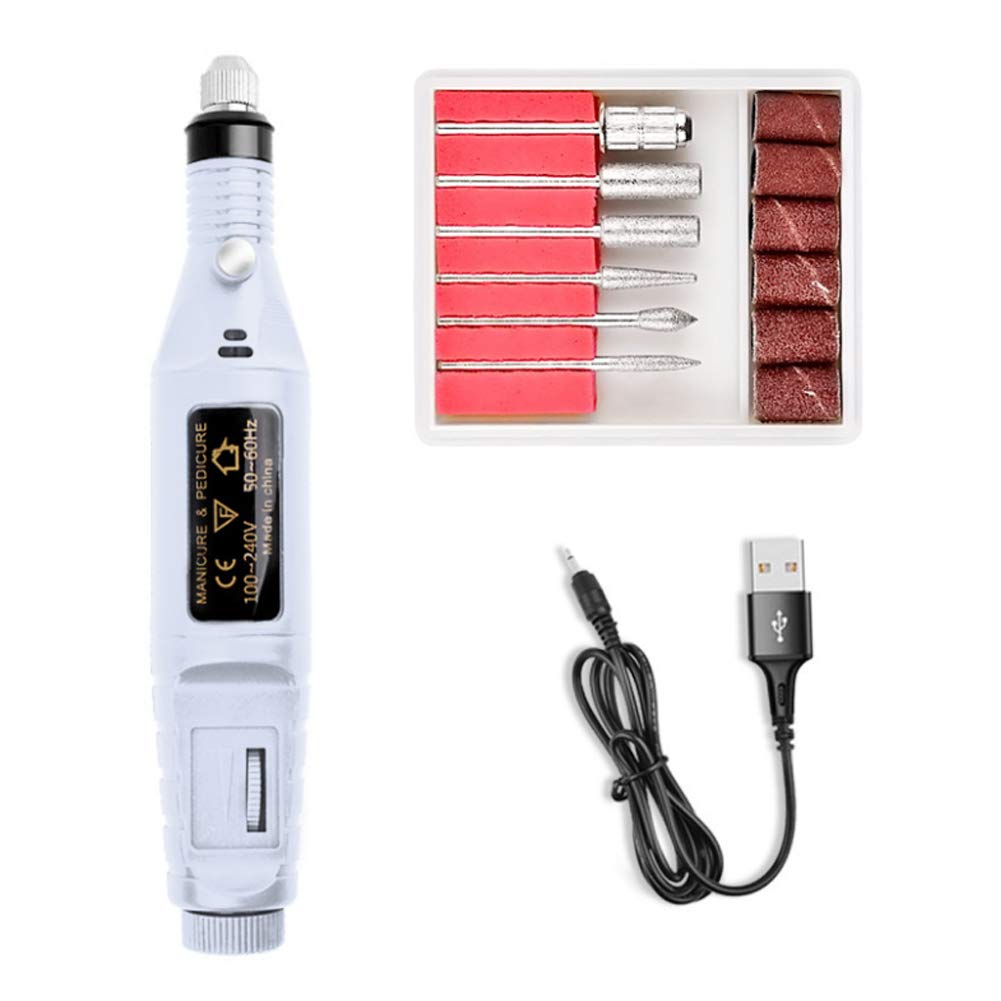 Professional Electric Nail Drill Kit - Portable Pen-Shaped Nail Polisher for Acrylic Nails, Finger & Toe Care with Nail File & Tips Set (White) | Perfect for Home Manicures, Salon Nail Art & DIY Nail Care