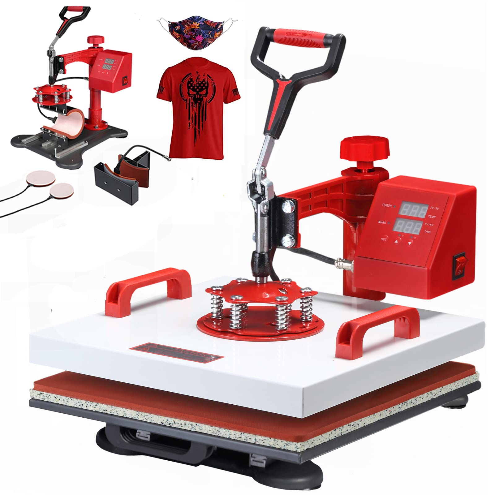 DURASPACE 15x15 Inch 5-in-1 Digital Heat Press Machine with Swing Away Technology for T-Shirts, Hats, Mugs & Plates - Sublimation Printing Equipment (Red) - Perfect for DIY Crafts, Custom Apparel & Small Business Printing