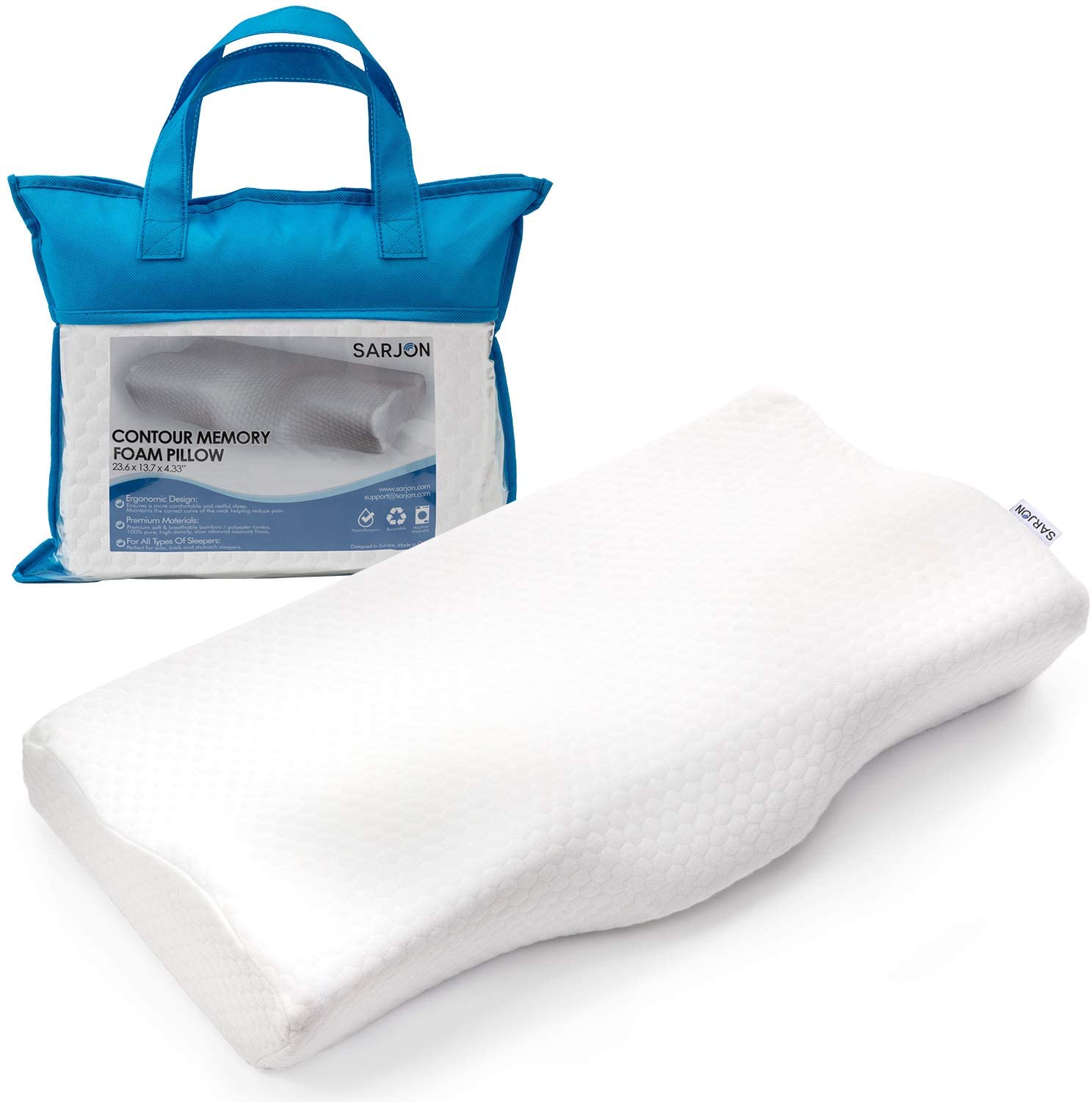 DOCTOR PILLOW Sarjon Premium Contour Memory Foam Bed Pillow for Neck Pain Relief - Orthopedic Support Pillow for Side, Back & Stomach Sleepers - Perfect for Home, Travel & Office Use